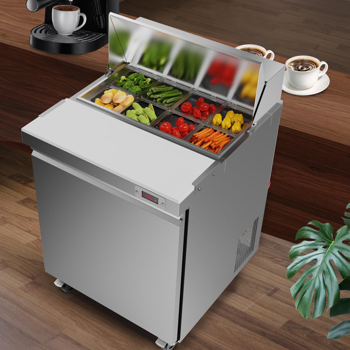 48" W Commercial Refrigerator Sandwich Salad Prep Table Refrigerator Stainless Steel with 12 Pans, Kitchen Equipment for Restaurant, Bar, Shop, Buffet, etc