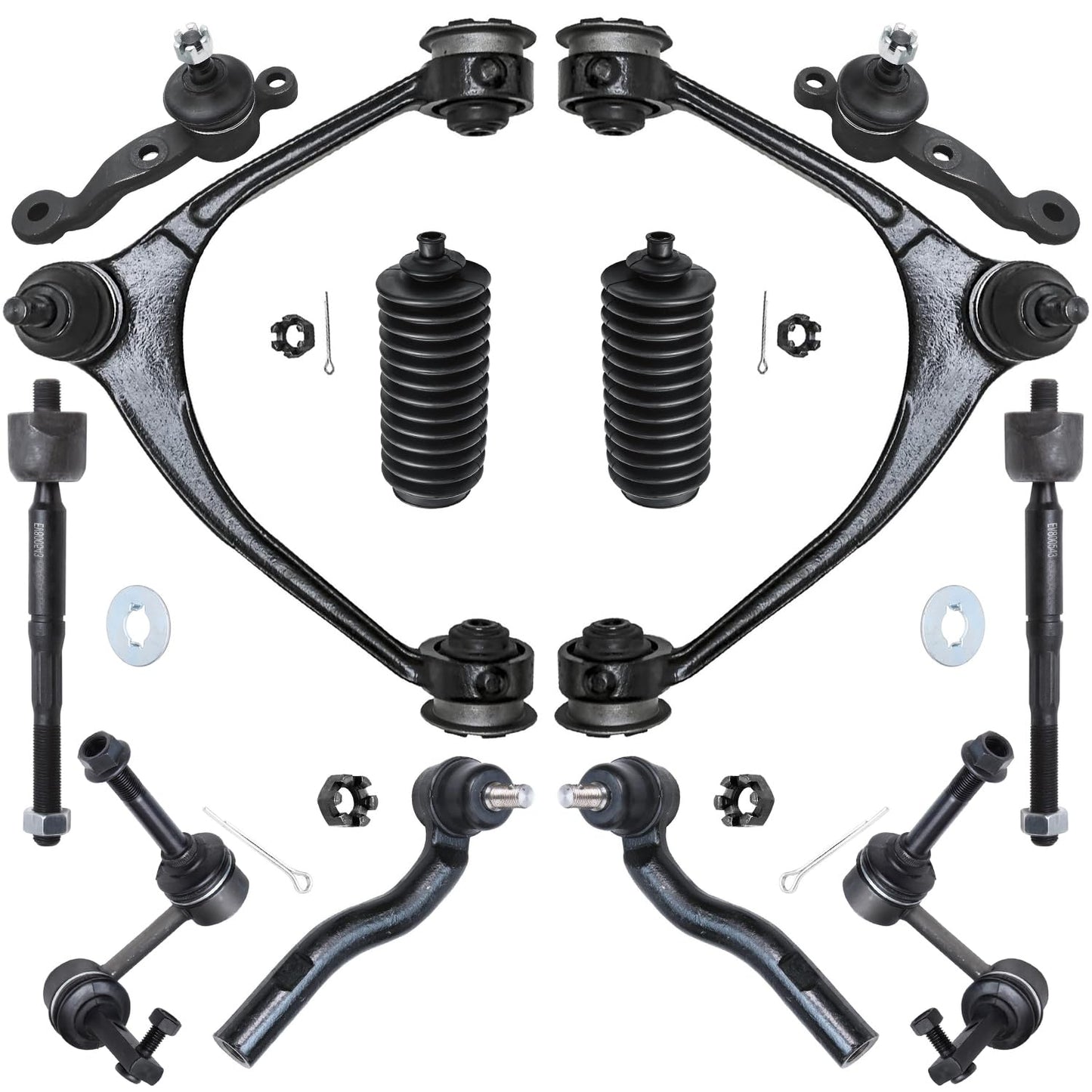 Detroit Axle - 12pc Front End Kit for 07-13 Chevy Silverado 1500 GMC Sierra | Suburban Yukon XL 1500 Tahoe Escalade ESV EXT, 2 Upper Control Arms 2 Sway Bars 4 Tie Rods 2 Lower Ball Joints 2 Boots