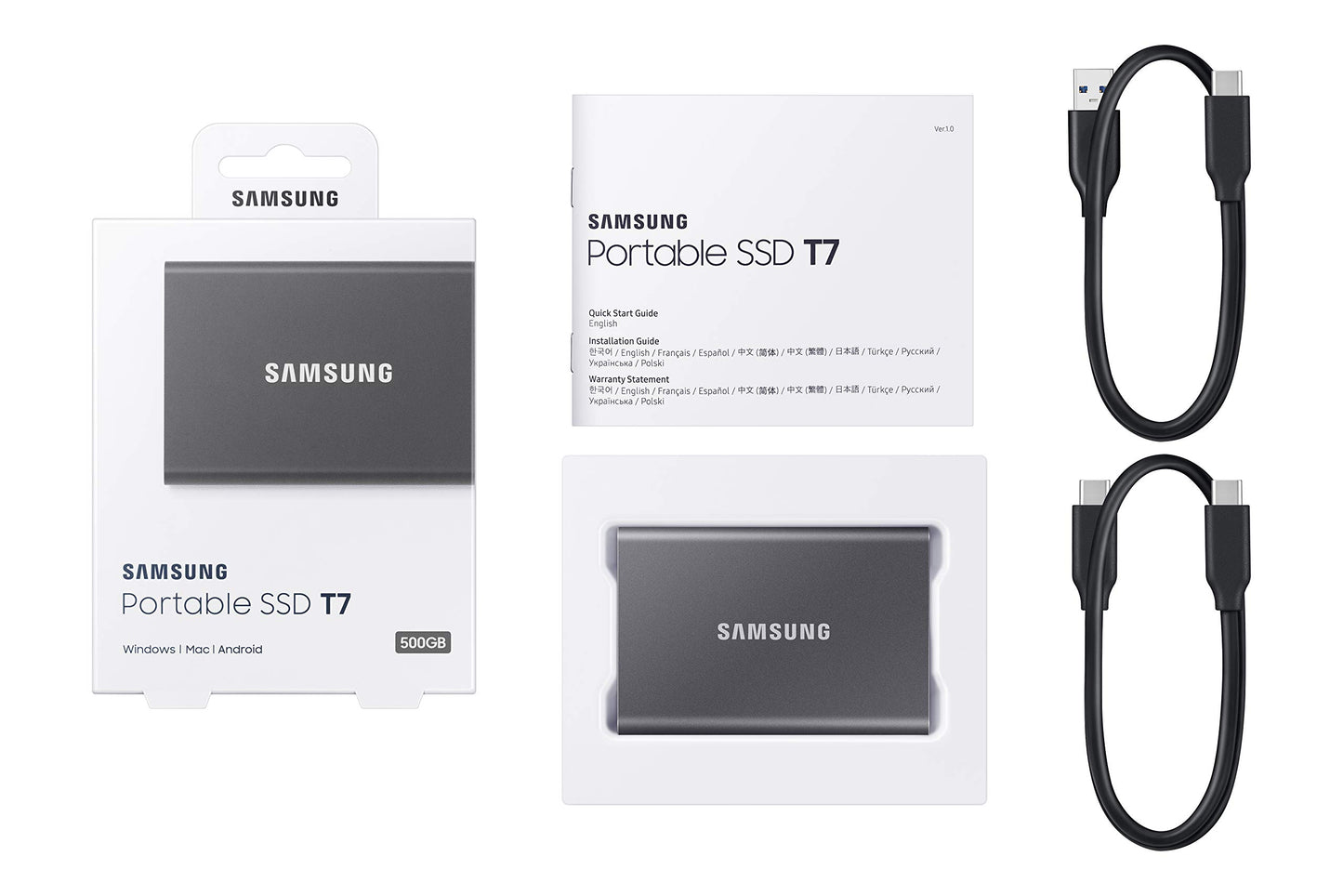 Samsung T7 Portable SSD, 2TB External Solid State Drive, Speeds Up to 1,050MB/s, USB 3.2 Gen 2, Reliable Storage for Gaming, Students, Professionals, MU-PC2T0T/AM, Gray