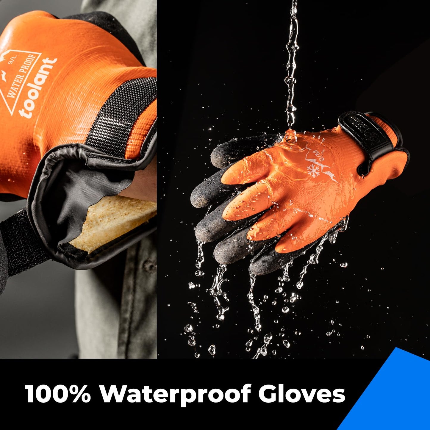 toolant 100% Waterproof Gloves for Men and Women, Winter Work Gloves for Cold Weather, Touchsreen, Thermal Gloves for Freezer Work, Fishing and Gardening, With Grip, Grey, X-Large