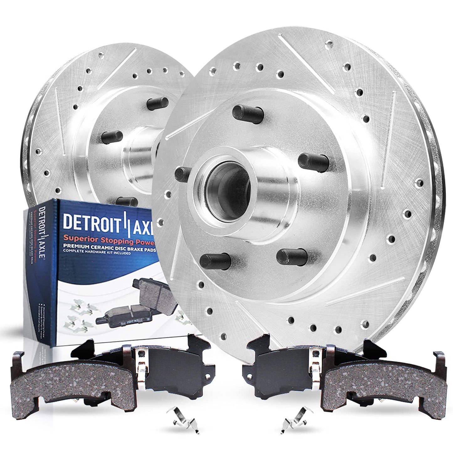 Detroit Axle - Front Brake Kit for Chevy GMC Silverado Sierra 2500HD 3500, Avalanche 2500, Sierra 3500HD, Express Savana 3500 4500 Drilled Disc Brakes Rotors Ceramic Brake Pads Replacement:12.8" inch
