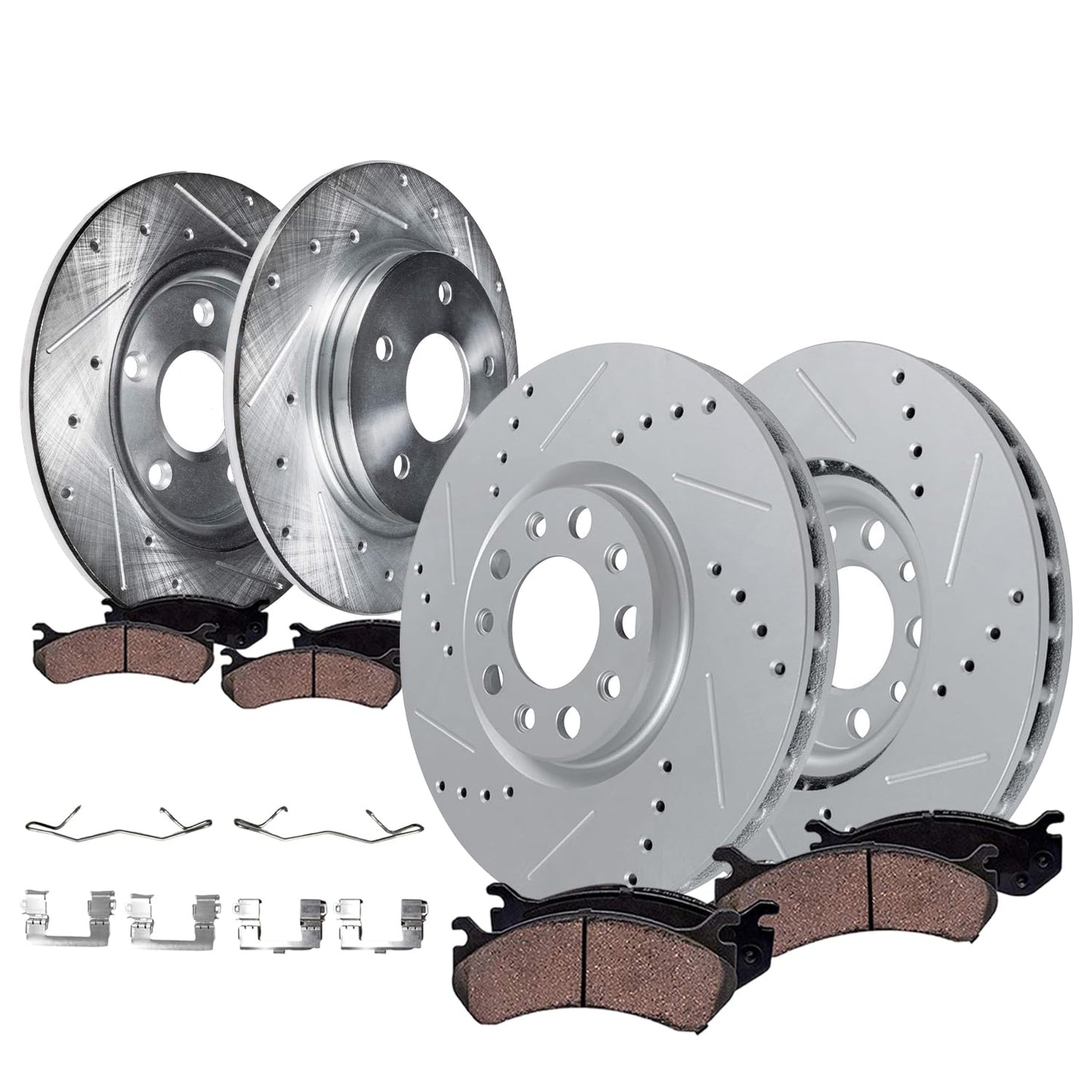 Detroit Axle - 8pc Brake Kit for Chevy GMC Silverado Sierra 1500 Yukon XL Escalade ESV Drilled & Slotted Brake Rotors Ceramic Brakes Pads Replacement : 13.50" inch Front and 13.58" inch Rear Rotor