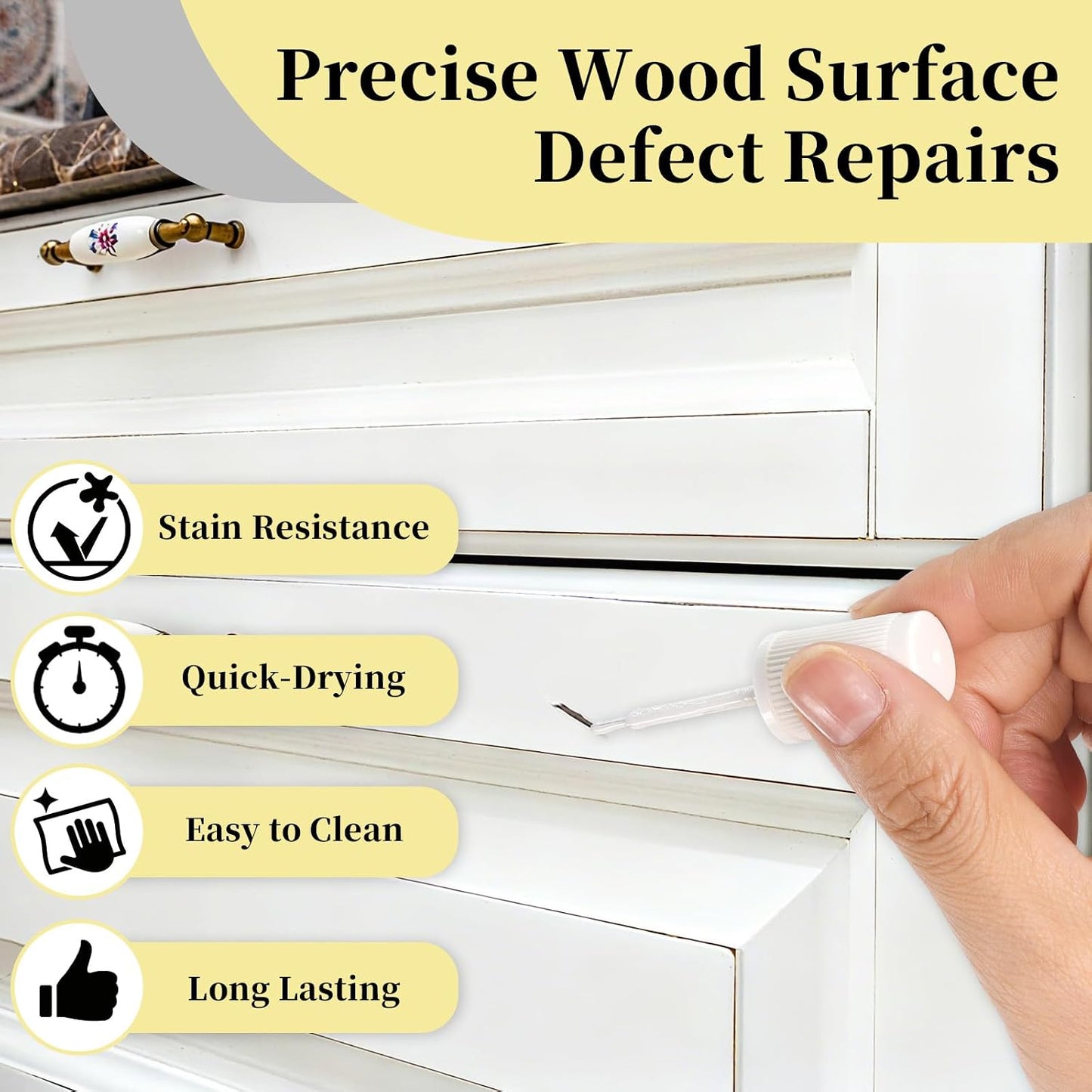 Wood Touch Up Paint - 1 Oz Touch Up Paint Pen for Wood Refinishing, Quick-Dry Paint for Scratches, Spots and Chips on Furniture, Tables,Cabinets, Doors, and Dressers (White)