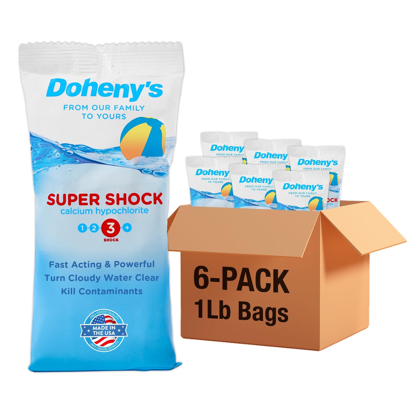 Doheny's Super Pool Shock | Pro-Grade Chlorine Shock, Quick-Dissolving, Fast-Acting 68% Cal-Hypo Granular Pool Shock | 24 x 1lb Bags, Proudly Made in the USA