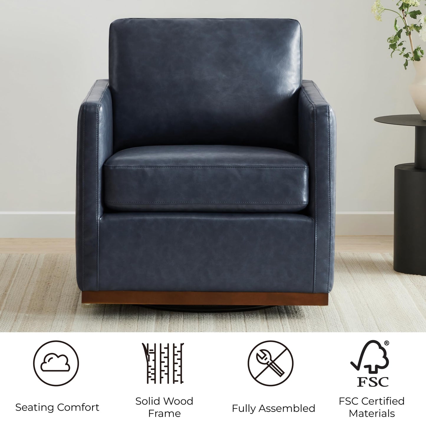 CHITA Genuine Leather Swivel Accent Chair, FSC Certified Mid Century Modern Arm Chair for Living Room and Bedroom, Fully Assembled, Saddle