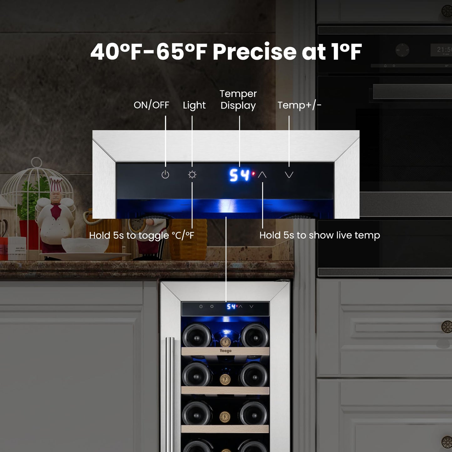Yeego Wine Fridge Cooler - 24 Inch Dual Zone Wine Fridge Hold 52 Bottles, 40-65°F Wine Refrigerator Glass Door, Built in Fridge, Freestanding Adjustable Shelves Fridge for Beer Soda Drink Home Bar