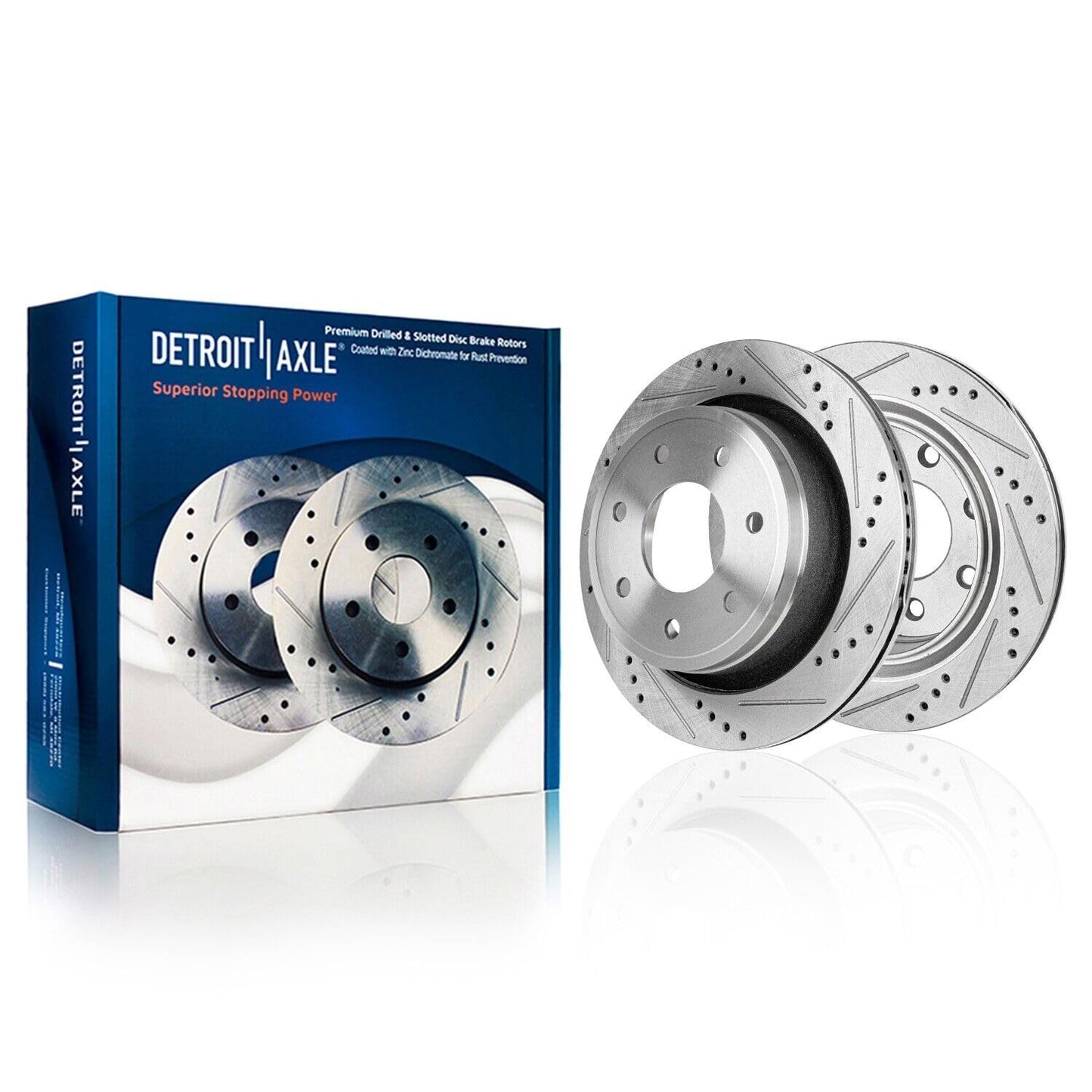Detroit Axle - Front Brake Kit for Chevy GMC Silverado Sierra Suburban Express Savana 1500 Tahoe Yukon XL Escalade ESV EXT XTS Drilled & Slotted Brake Rotors Ceramic Brakes Pads : 12.99'' inch Rotor