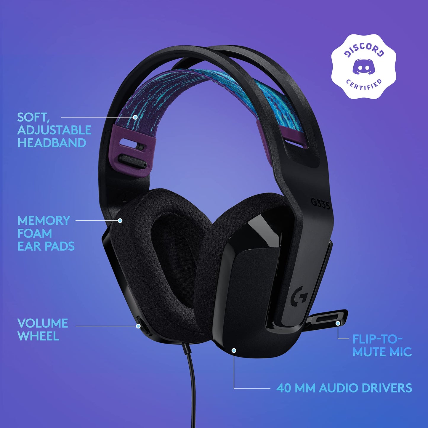 Logitech G535 Lightspeed Wireless Gaming Headset - Lightweight on-Ear Headphones, flip to Mute mic, Stereo, USB Rechargeable - Black