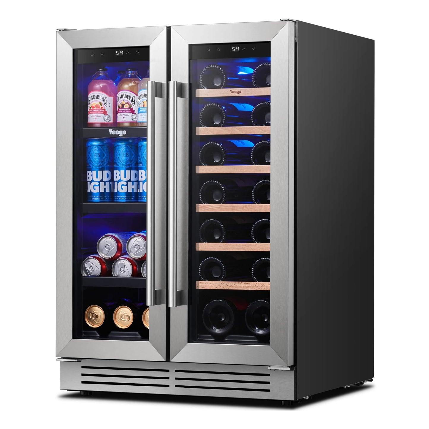 Yeego Wine Fridge Cooler - 24 Inch Dual Zone Wine Fridge Hold 52 Bottles, 40-65°F Wine Refrigerator Glass Door, Built in Fridge, Freestanding Adjustable Shelves Fridge for Beer Soda Drink Home Bar