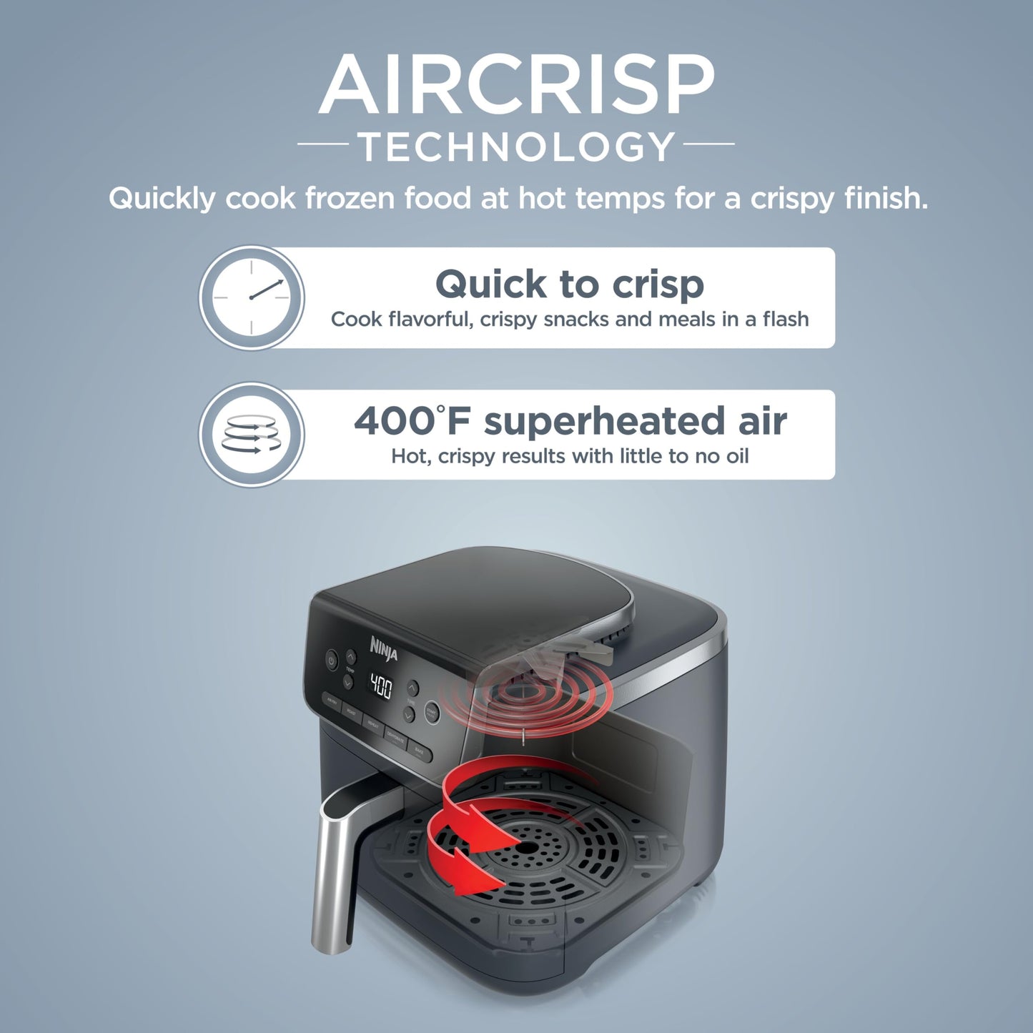 Ninja Air Fryer with Air Crisp | 5 QT Capacity fits up to 4lbs of Fries | 4-in-1 Pro Air Fry, Roast, Reheat, Dehydrate | 400°F Max Temp | 1750 Watts | W/Nonstick Basket & Crisper Plate | Grey | AF141