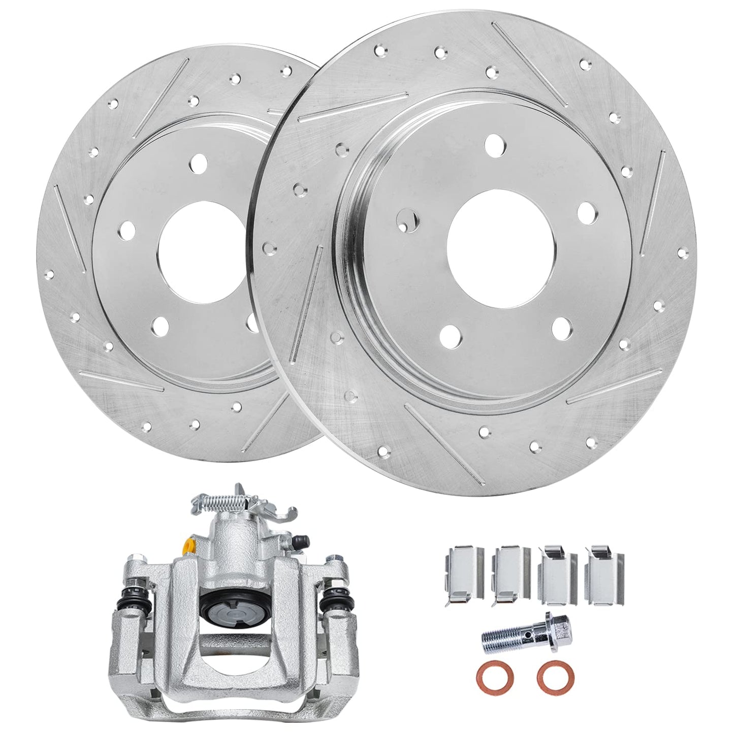 Detroit Axle - Front Brake Kit for Chevy Impala Malibu Equinox GMC Terrain Buick LaCrosse Regal Allure Saab 9-5 Drilled Slotted Disc Brake Rotors Ceramic Brakes Pads Replacement : 12.64'' inch Rotor