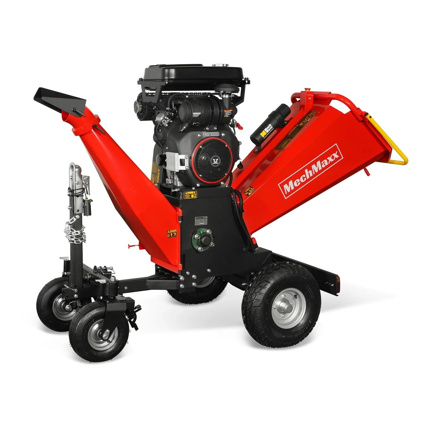 MechMaxx 6 inch ZONSEN 459cc 15hp E-Start Gas Powered 4-Wheels Wood Chipper Shredder Mulcher with Towbar/Tail Light/Emergency Stop Button/Stop Bar, Model B150 Red