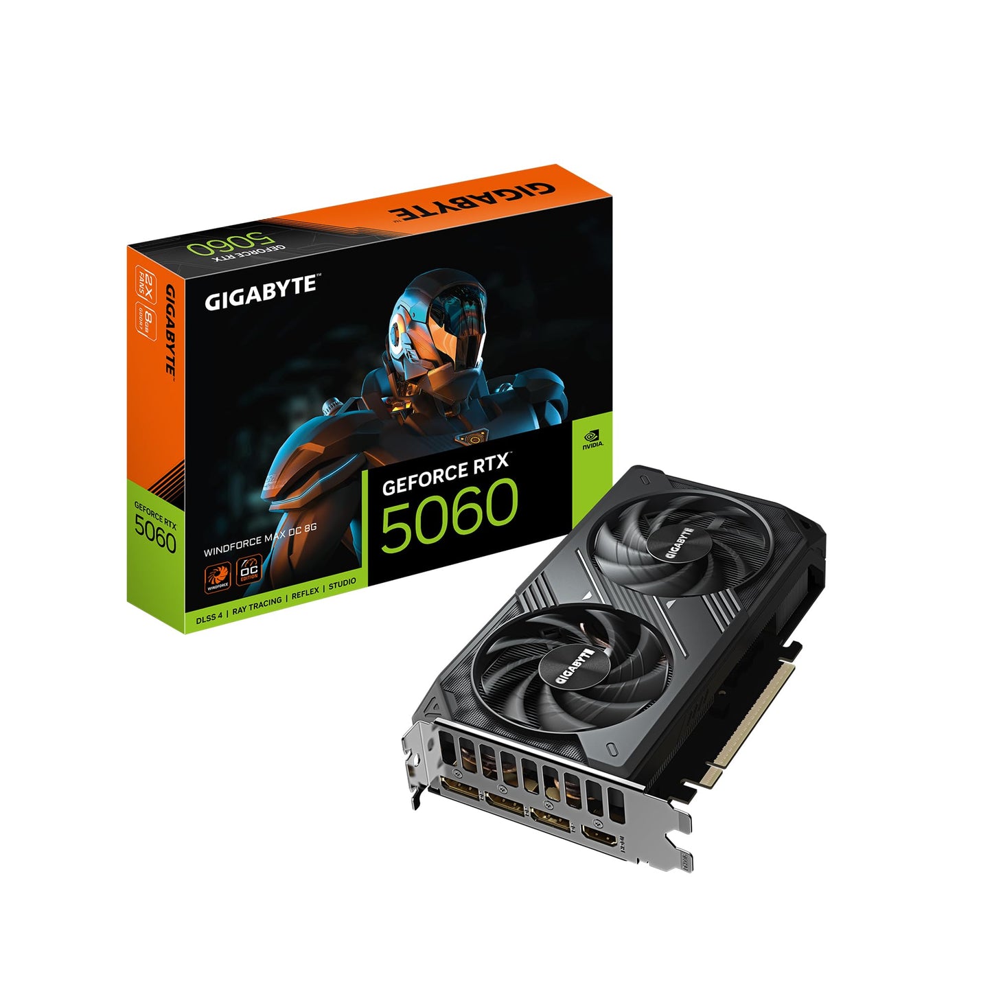 GIGABYTE GeForce RTX 5060 WINDFORCE OC 8G Graphics Card, Cooling System, 8GB 128-bit GDDR7, PCIe 5.0, Manufactured by NVIDIA, DisplayPort & HDMI - Video Output Interface, GV-N5060WF2OC-8GD Video Card