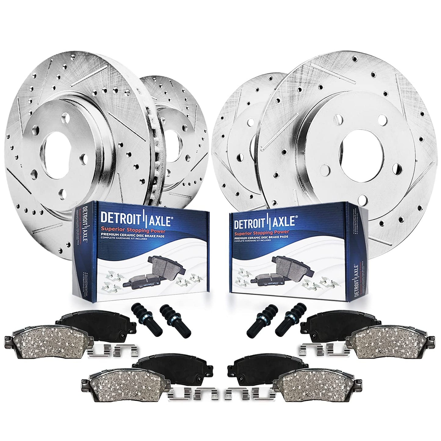 Detroit Axle - Brake Kit for 2012-2020 Ford F-150 Drilled & Slotted Brake Rotors and Ceramic Brakes Pads 2013 2014 2015 2016 2017 2018 2019 Front and Rear Replacement