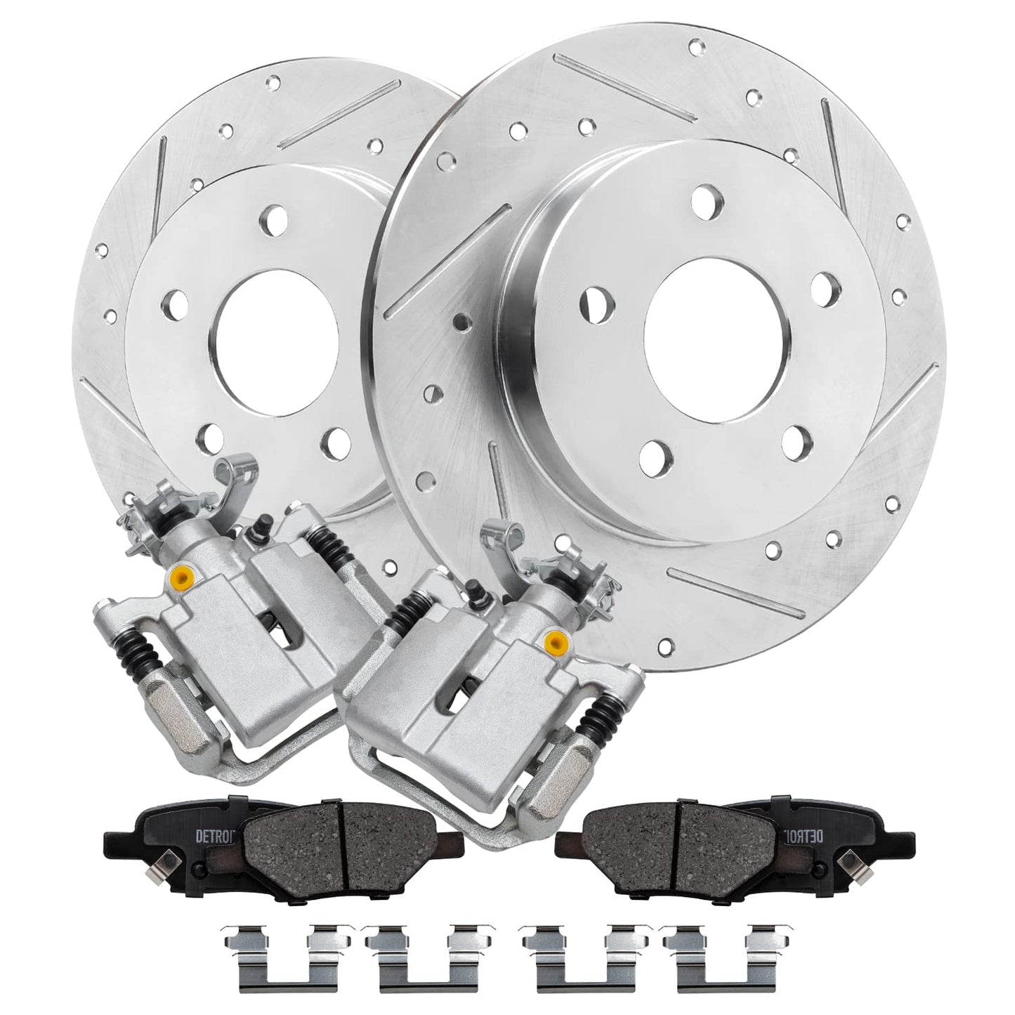 Detroit Axle - Rear Brake Kit for 1999-2006 Chevy GMC Sierra Silverado 1500, 00-01 Tahoe Yukon, 03-05 Astro Safari Replacement Drilled Slotted Disc Brake Rotors Ceramic Brakes Pads: 12.78" inch Rotor