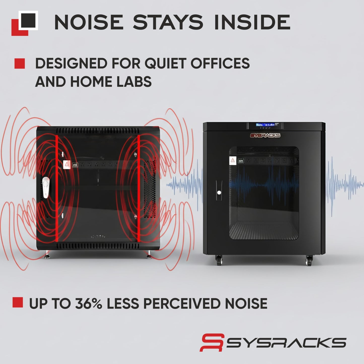 Soundproof Server Rack Cabinet – Quiet Acoustic 19” Network Enclosure with Dual Fans, Thermostat Control, Locking Glass Door, Floor Standing Rack (18U)