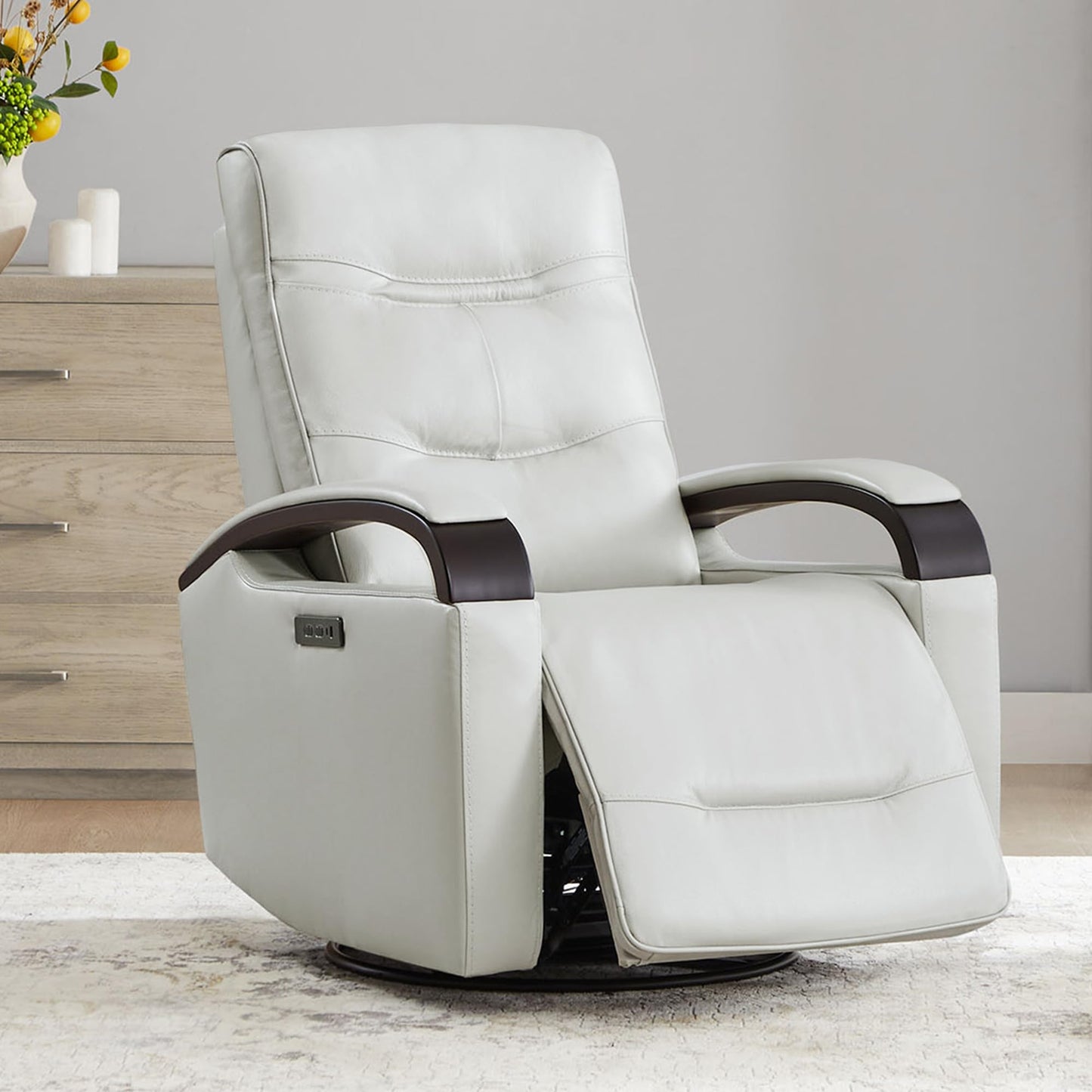 CHITA Genuine Leather Power Swivel Glider Rocker Recliner, FSC Certified Mid Century Modern Recliner Chair for Adults, Adjustable Power Headrest, for Nursery and Living Room, Cognac Brown