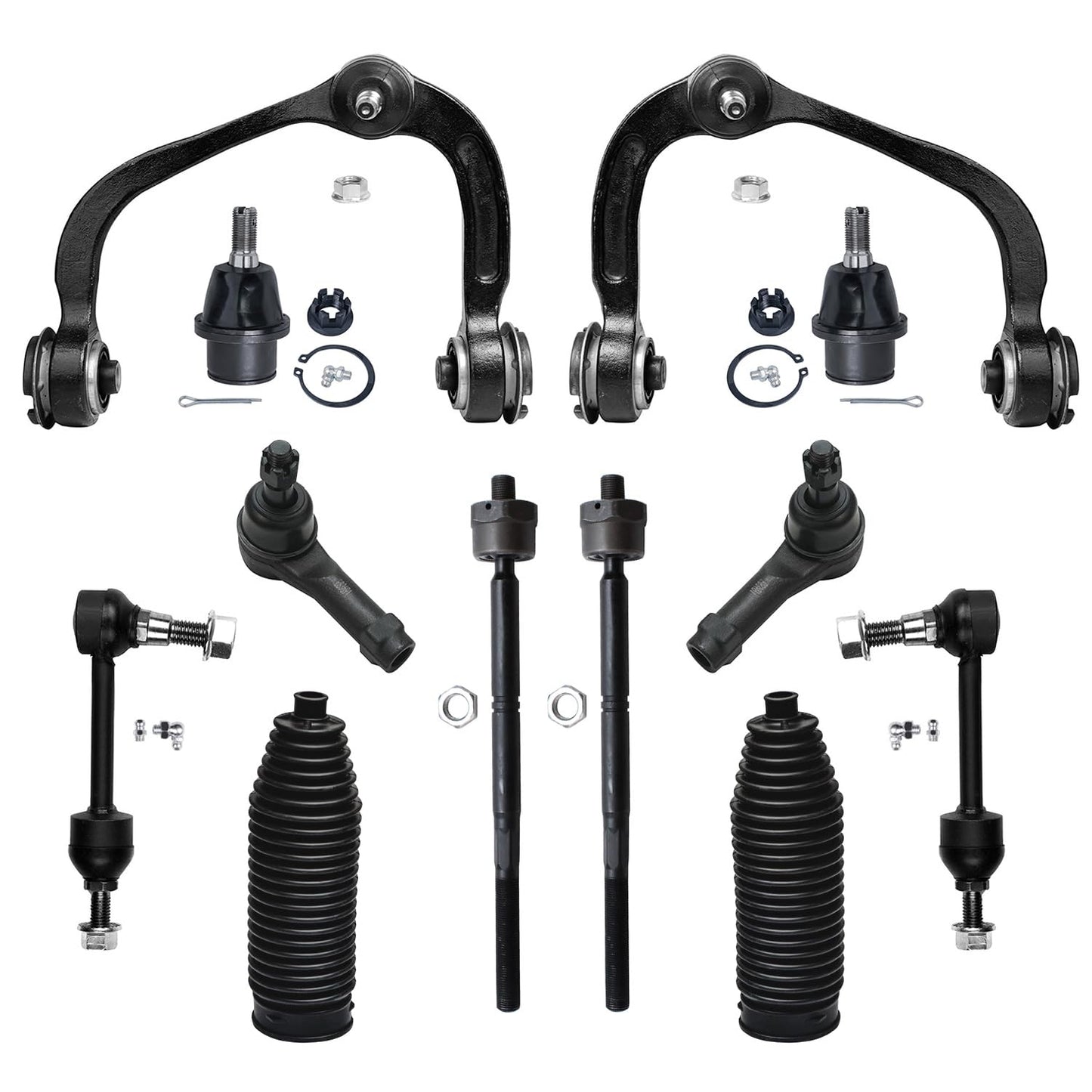 Detroit Axle - 12pc Front End Kit for 07-13 Chevy Silverado 1500 GMC Sierra | Suburban Yukon XL 1500 Tahoe Escalade ESV EXT, 2 Upper Control Arms 2 Sway Bars 4 Tie Rods 2 Lower Ball Joints 2 Boots