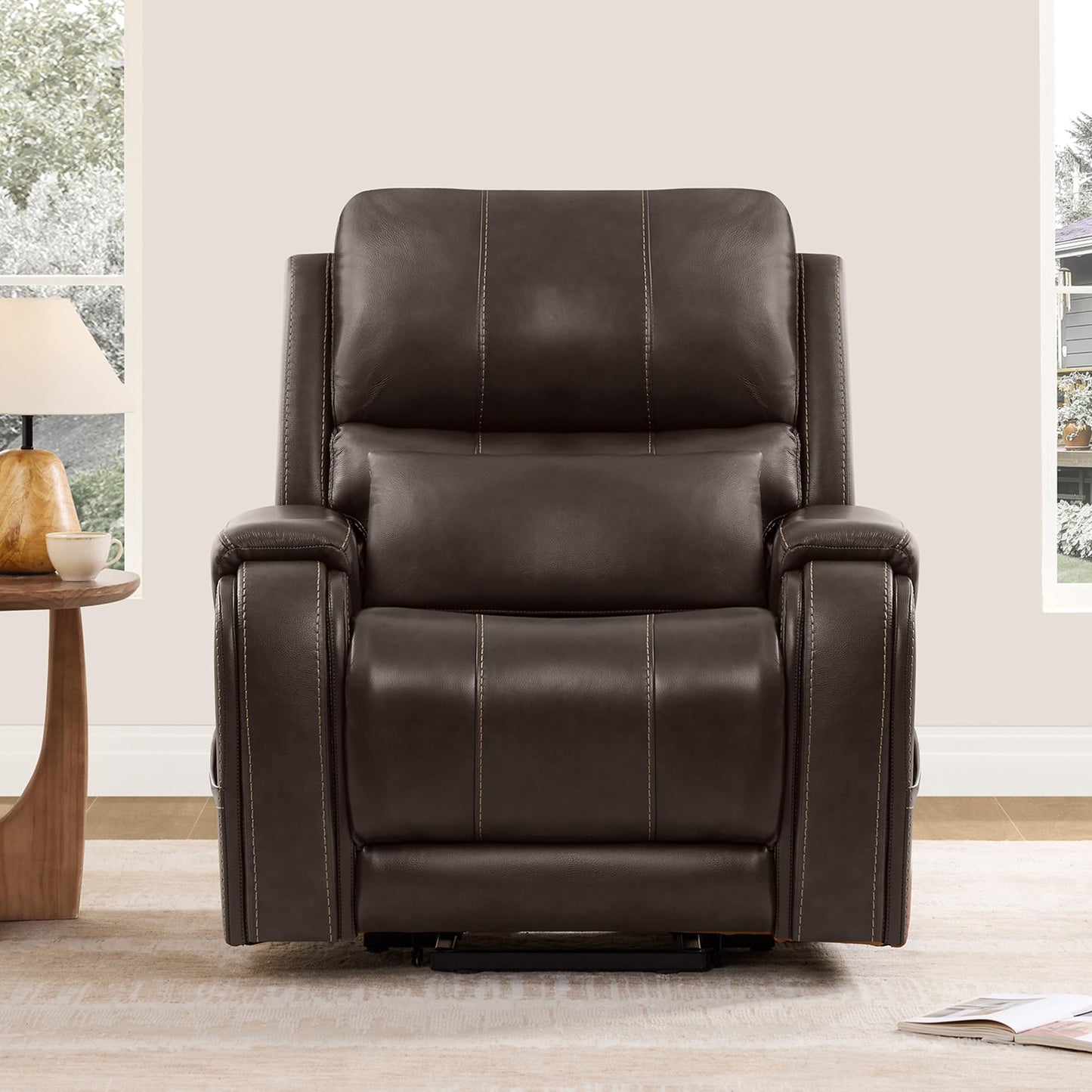CHITA Power Lift Recliner Chair for Elderly with Heat and Massage, Genuine Leather Electric Lift Chairs with Cup Holder, Removable Lumbar Pillow, 2 Side Pockets, Leather in Navy