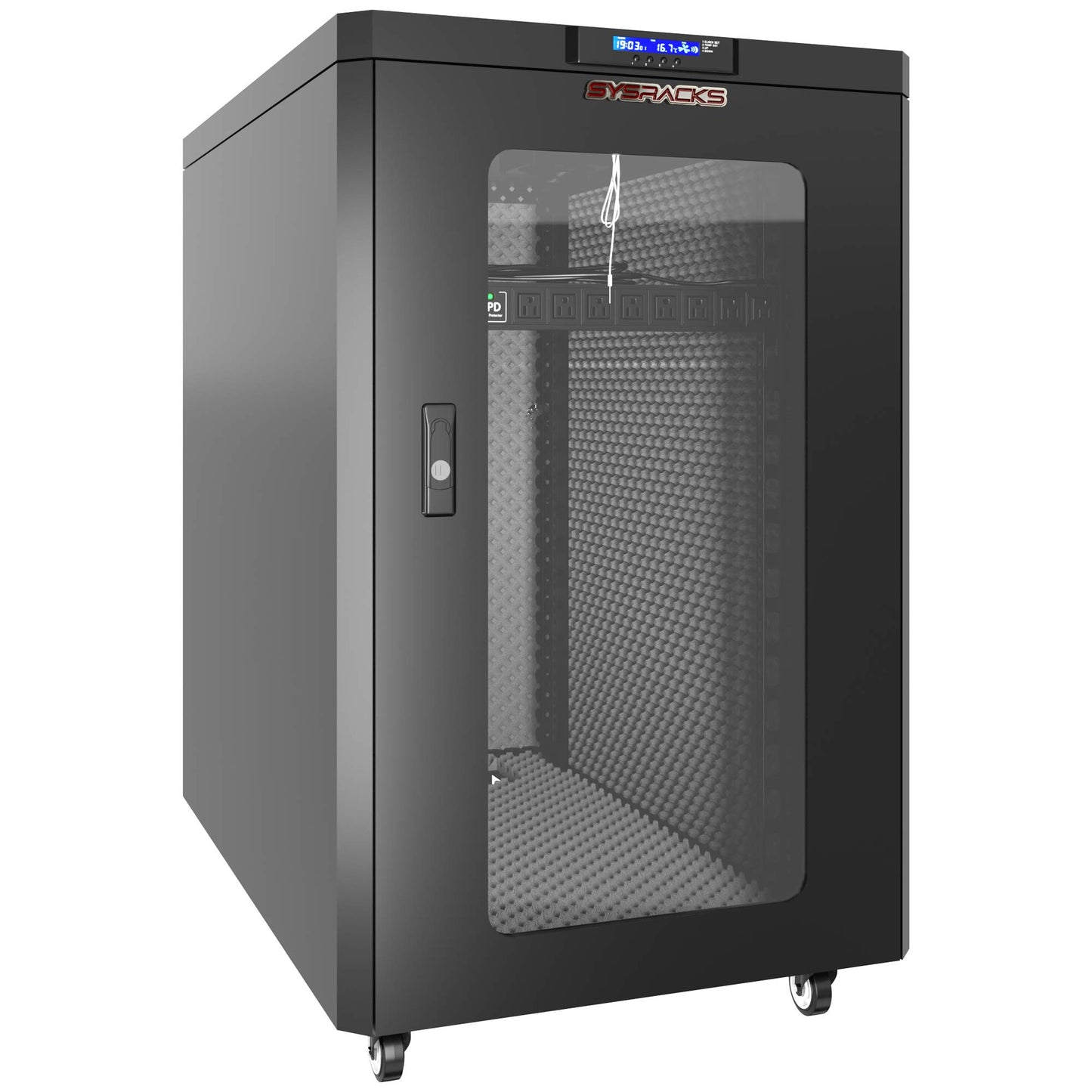 Soundproof Server Rack Cabinet – Quiet Acoustic 19” Network Enclosure with Dual Fans, Thermostat Control, Locking Glass Door, Floor Standing Rack (18U)