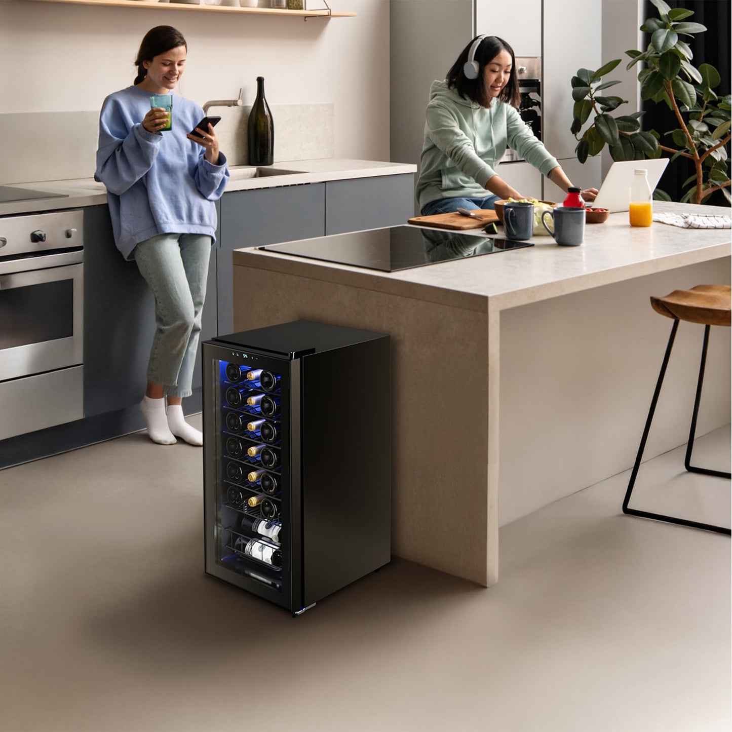 Yeego Wine Fridge – 34 Bottles Wine Cooler, 38–65℉ Digital Control with Double Glass Door & LED Light, Freestanding Wine Fridge Under Counter for Home Bar and Kitchen