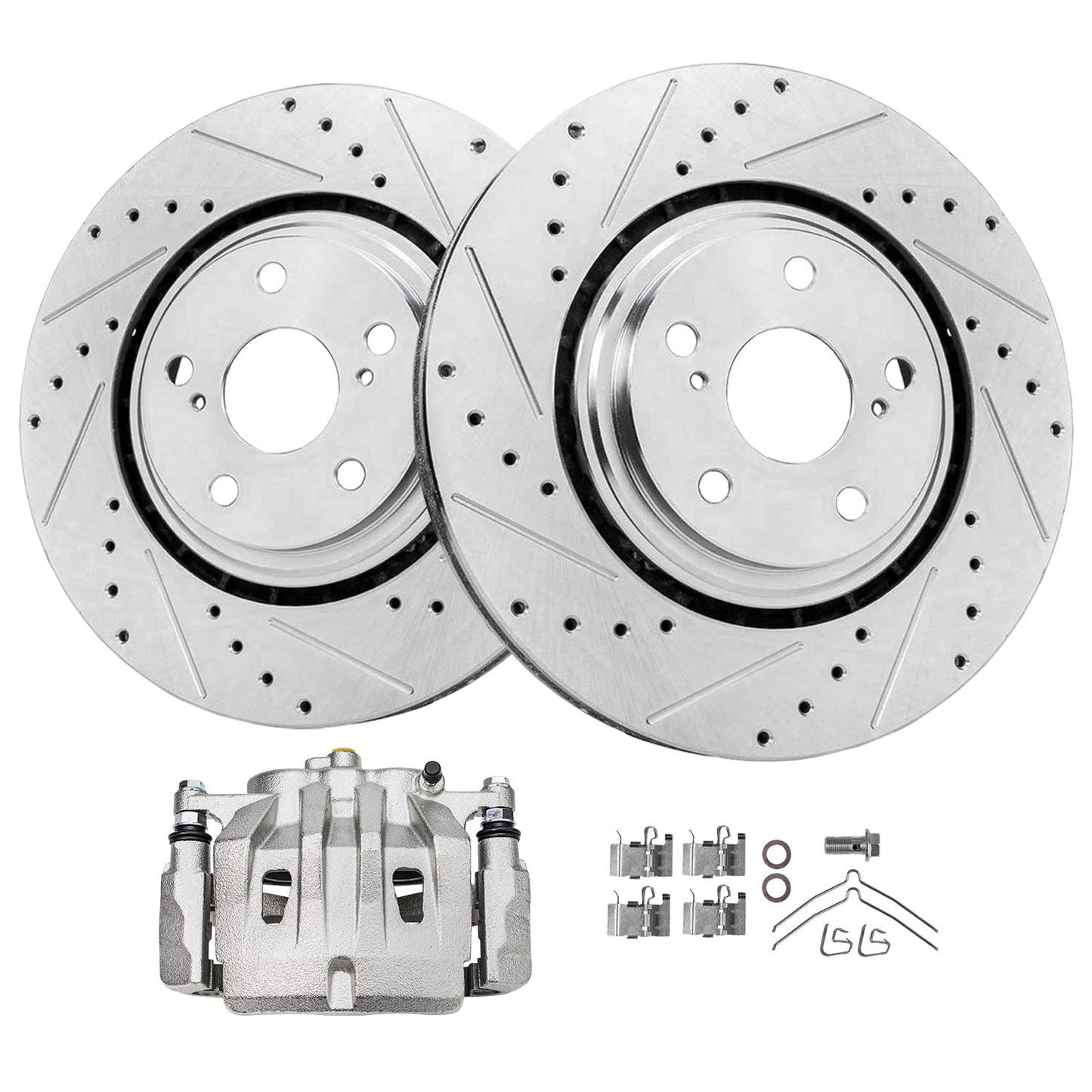 Detroit Axle - Front Brake Kit for 2006-2018 Dodge Ram 1500, 07-09 Durango Chrysler Aspen, 2019-2024 Ram 1500 Classic, Drilled and Slotted Disc Brake Rotors Ceramic Brakes Pads Replacement