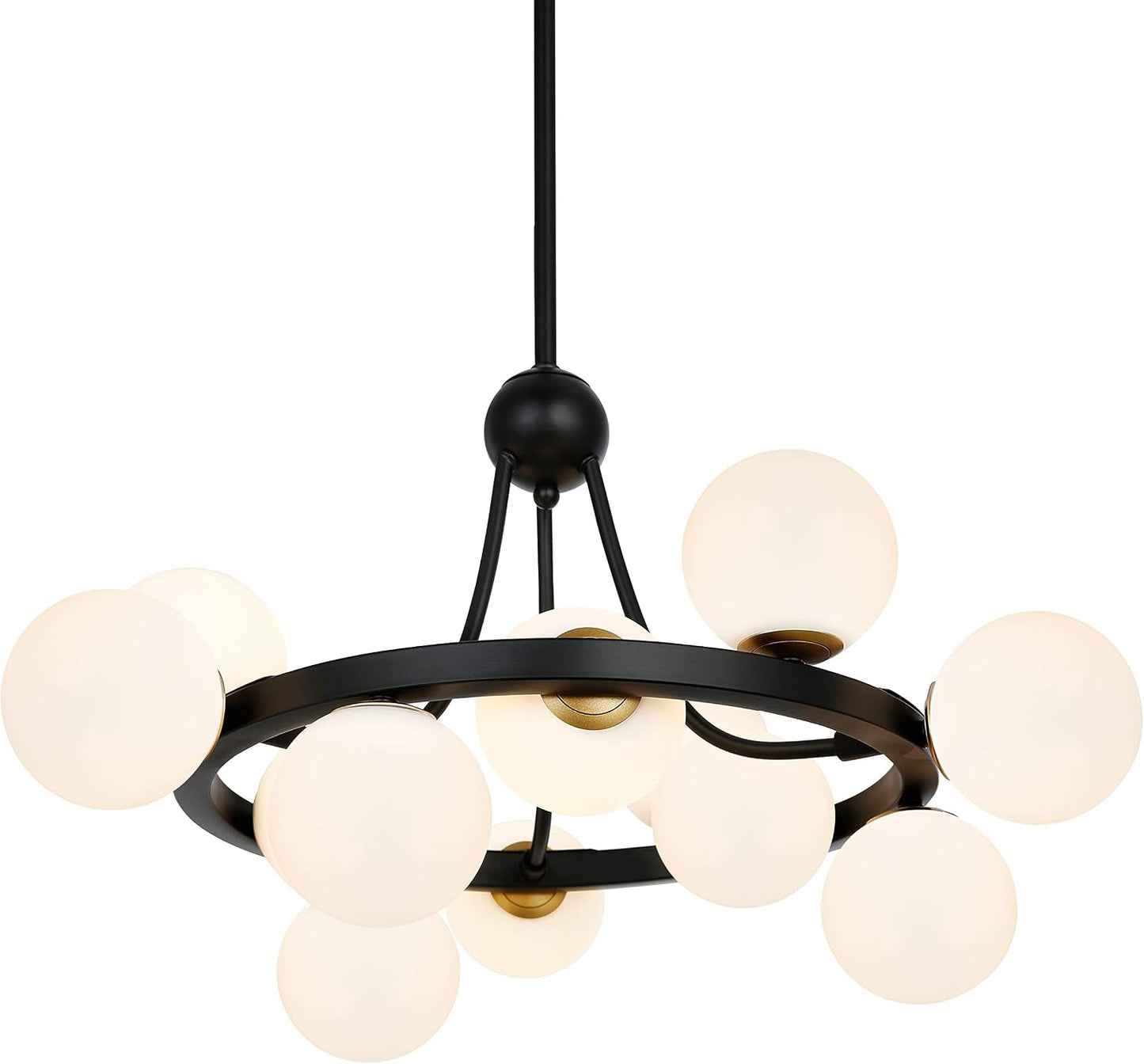 Light Society Trieste 12-Light Sphere Chandelier, Frosted Glass with Black and Gold Finish, Contemporary Mid Century Modern Style Lighting Fixture