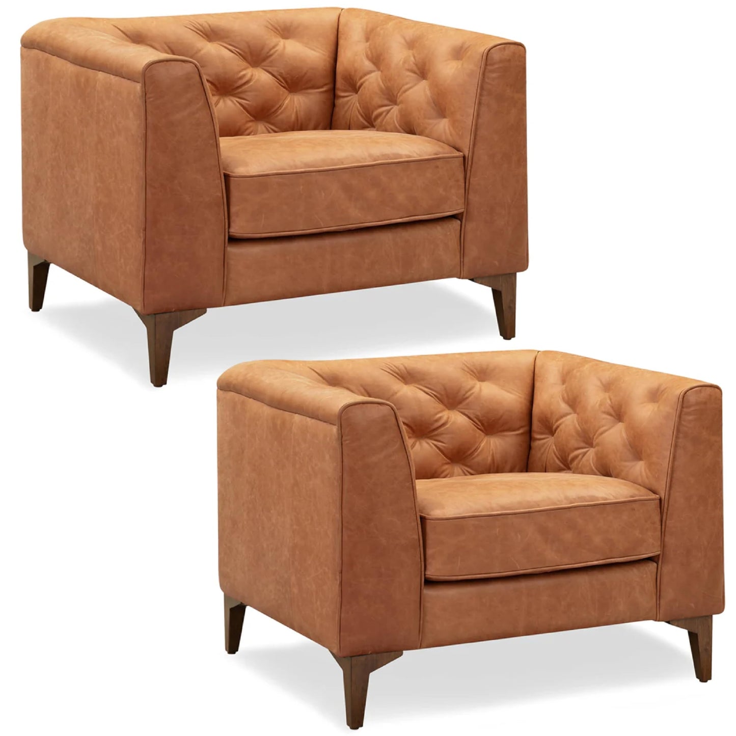 POLY & BARK Essex 89” Full-Grain Italian Leather Sofa – Tufted Back, Feather-Down Comfort, Solid Wood Frame, Cognac Tan