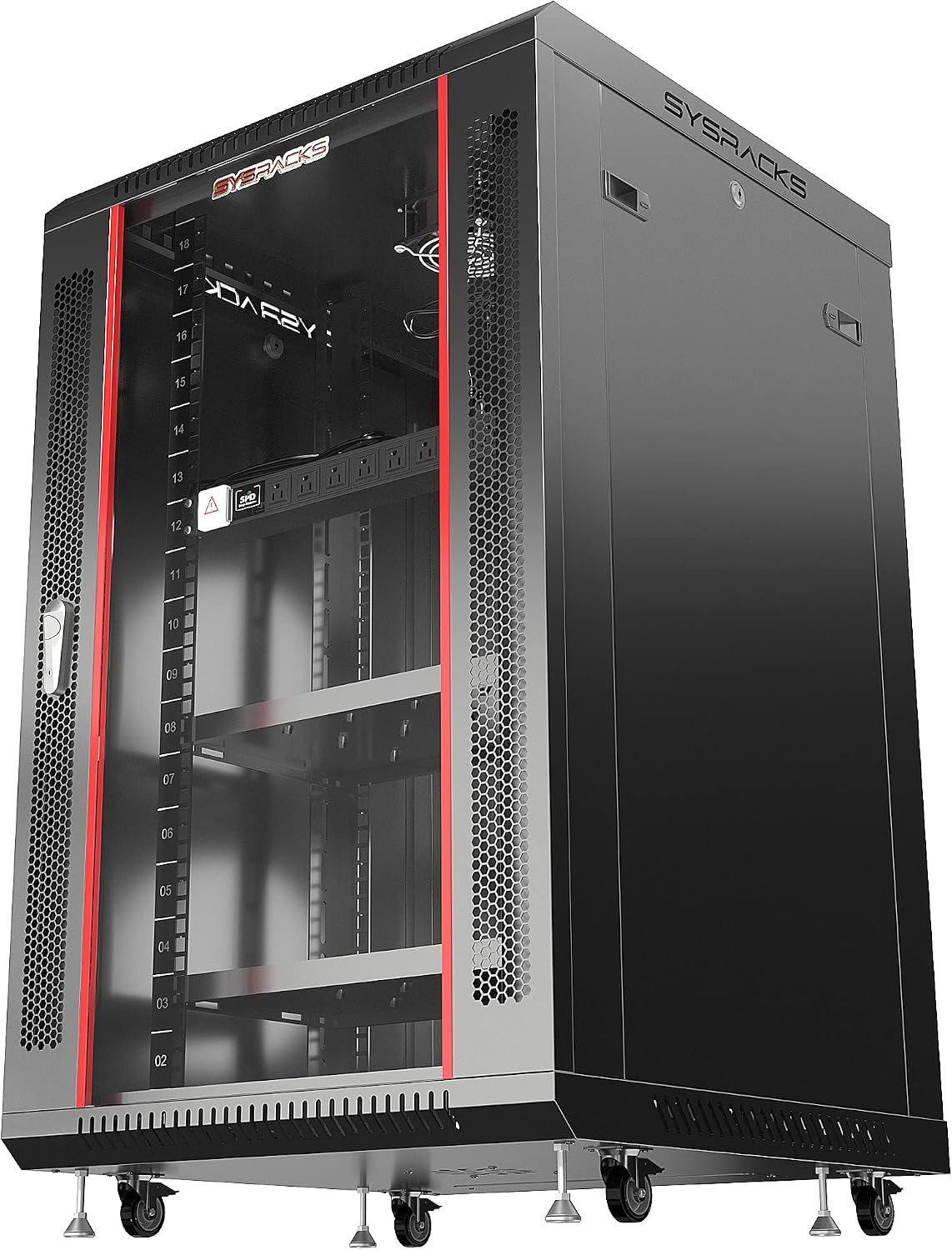 Sysracks Network Data Cabinet - 18U Rack Mount - Wall Mount IT Rack - Locking - Server Rack - 24-Inch deep Data Rack - Server Rack Cabinet with POWERBAR/Fan/Shelf/CASTERS for Servers - A/V Equipment