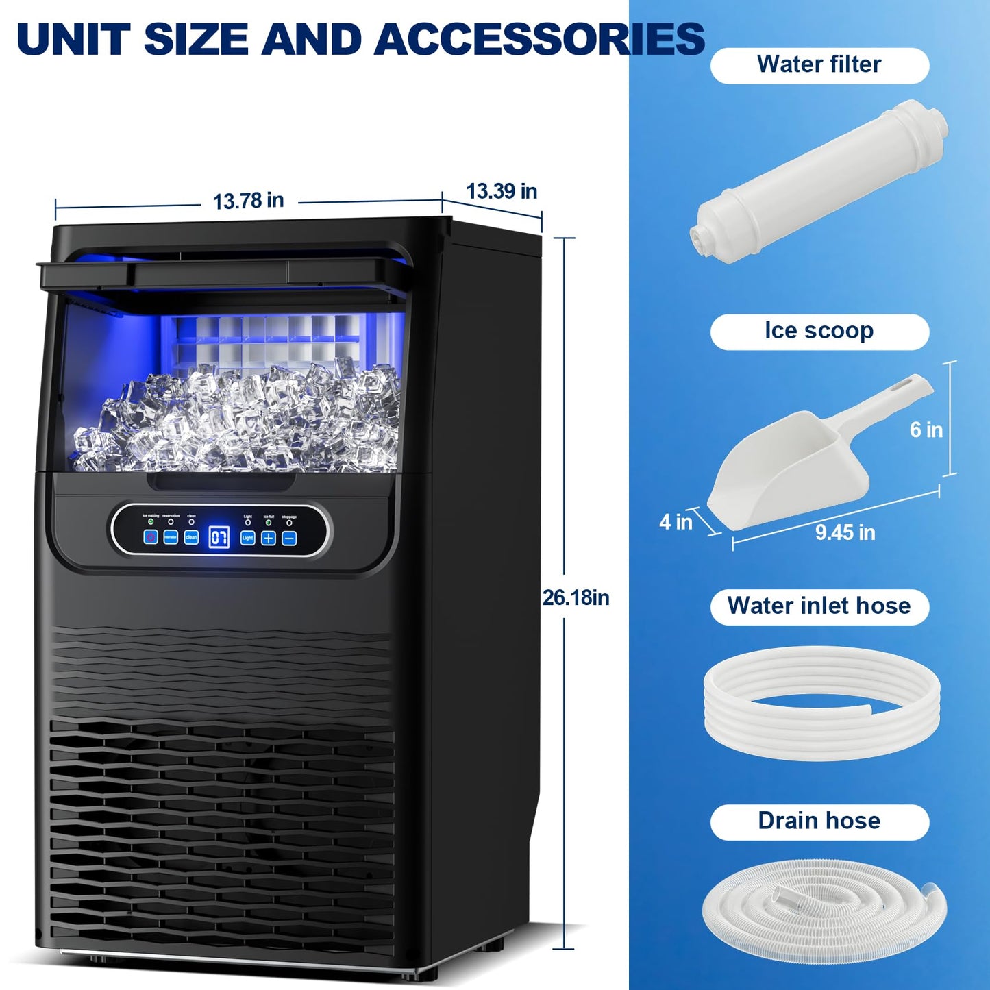 Ice Maker Countertop with Handle, 88lbs Per Day, Auto-Cleaning, Portable Sonic Ice Maker with Basket and Scoop, for Home Party/RV Camping (88Lbs/24)