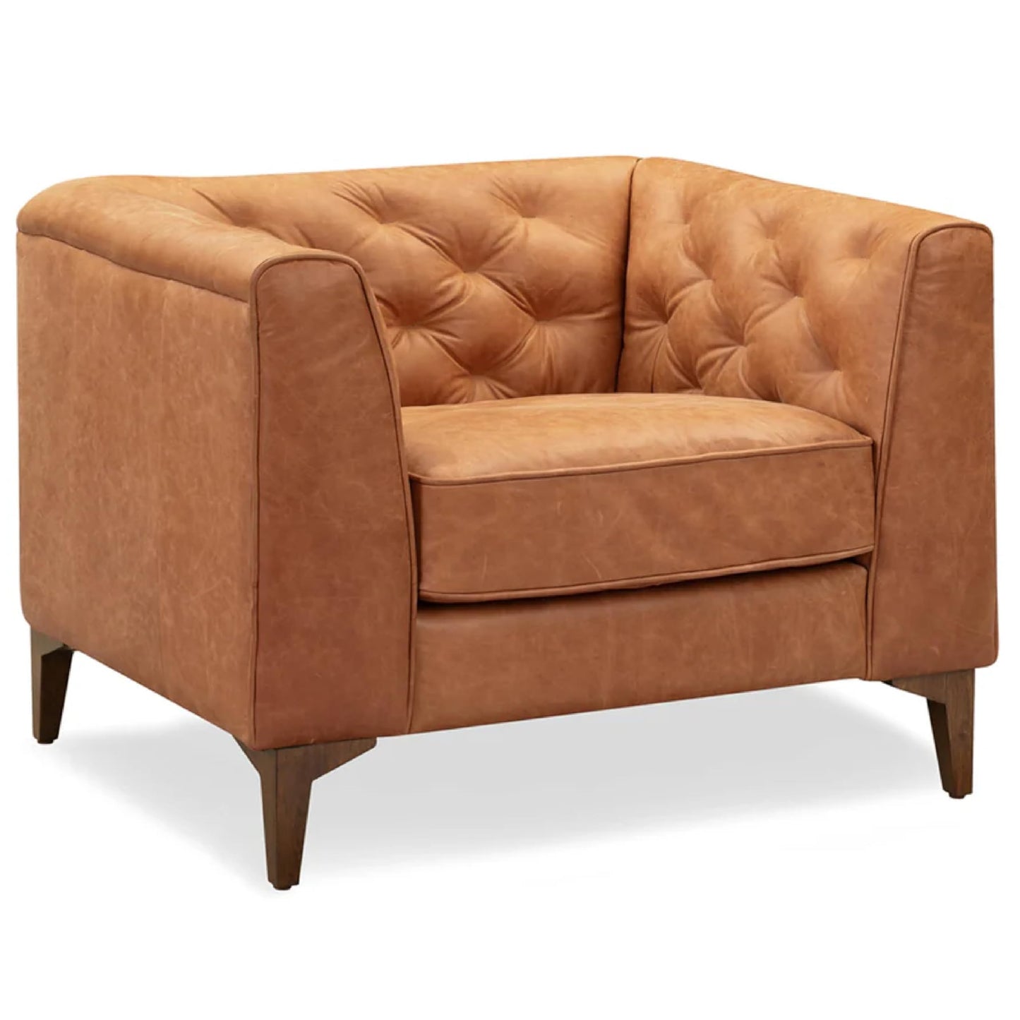 POLY & BARK Essex 89” Full-Grain Italian Leather Sofa – Tufted Back, Feather-Down Comfort, Solid Wood Frame, Cognac Tan