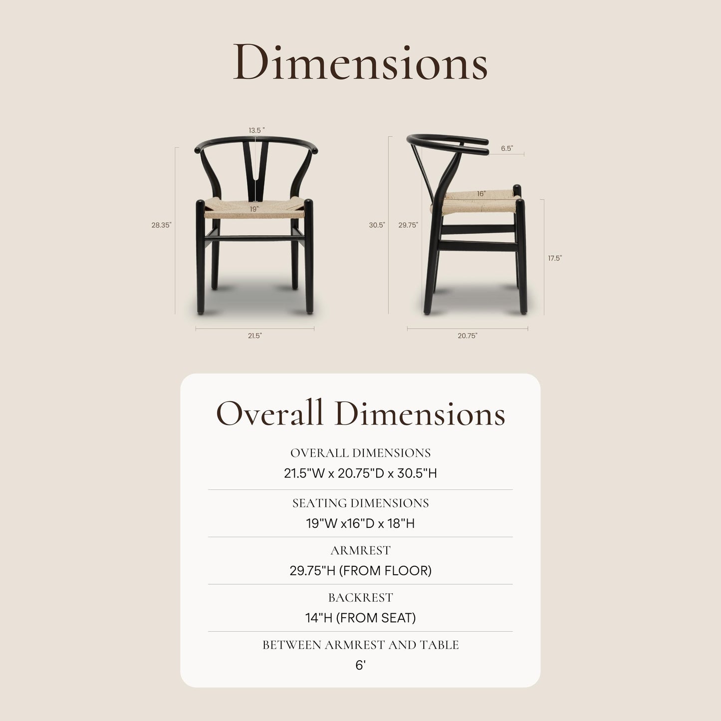 POLY & BARK Weave Dining Chair – Mid-Century Modern Wishbone Dining Chair with Arms, Solid Wood Frame, Indoor Use – Black – Single - Ideal for Dining Room, Kitchen or Stylish Accent Setting