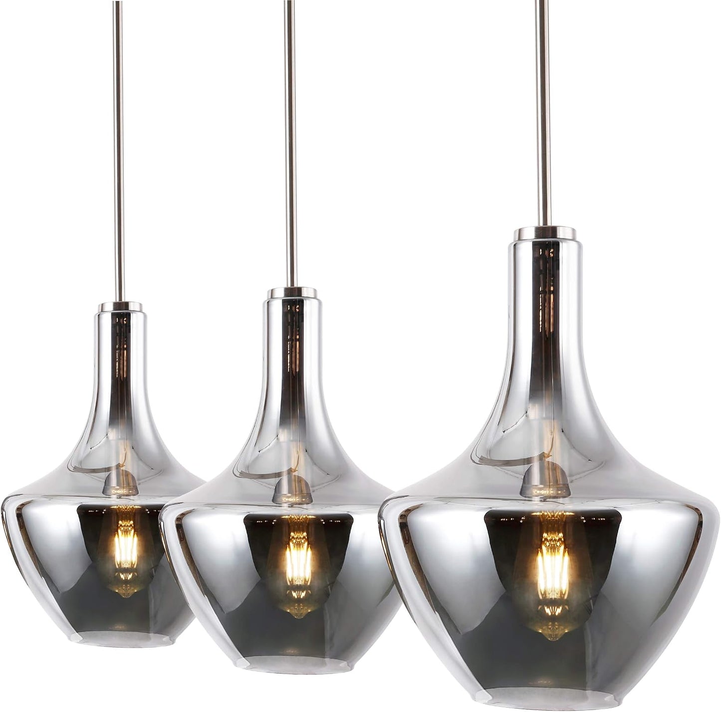 Light Society Modena 3-Light Island Light, Chrome Glass with Satin Nickel Finish, Contemporary Mid Century Modern Style Lighting Fixture