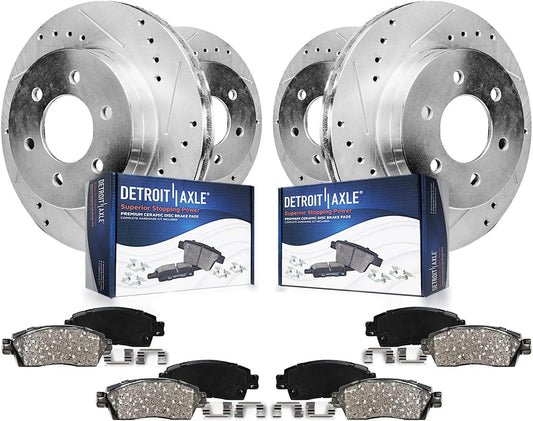Detroit Axle - Front and Rear Brake Kit for 2012-2020 Ford F-150 | Drilled & Slotted Brake Rotors and Ceramic Brakes Pads 2013 2014 2015 2016 2017 2018 2019 Front and Rear Replacement