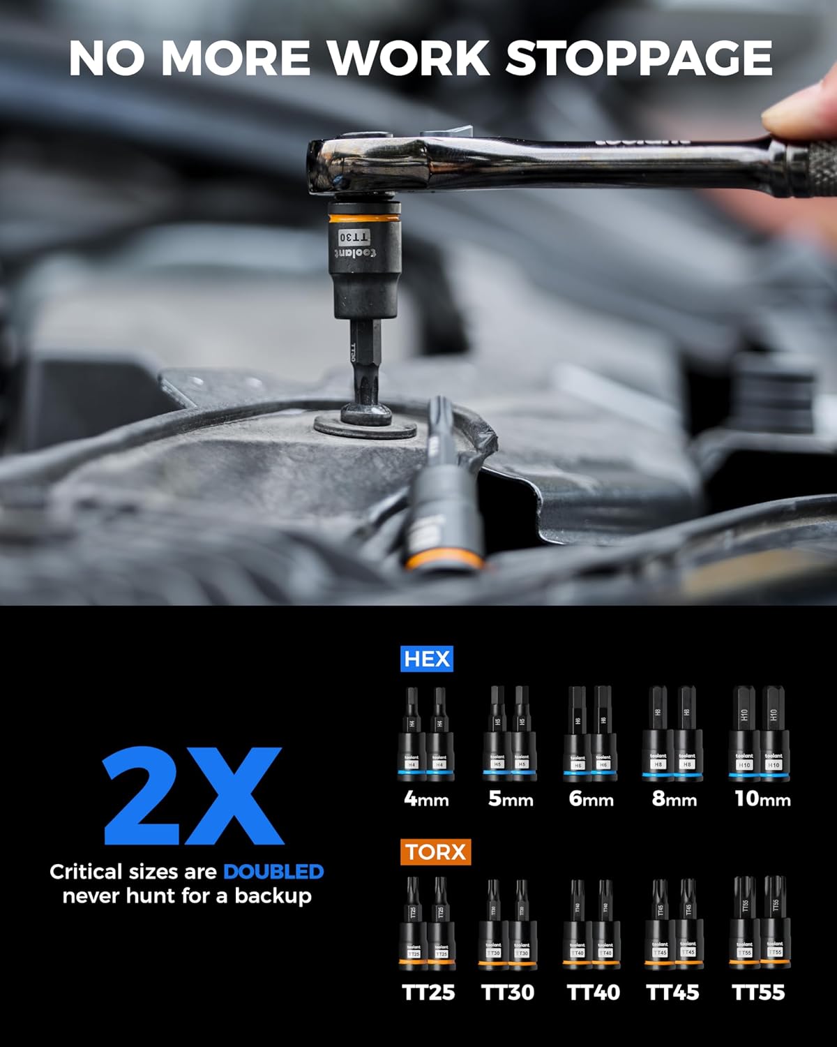 toolant 98 PCS Master Allen And Torx Bit Socket Set, Hex/Torx/E-torx Bit Set,1/4", 3/8" And 1/2" Drive,S2 Alloy Steel, 2 PCS For Critical Size