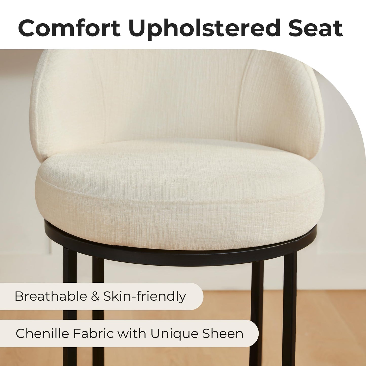 CHITA Swivel Counter Height Bar Stools Set of 3, Upholstered Bar Chairs with Backrest, Sturdy Metal Base, 26.8" Seat Height for Kitchen Island & Home Bar, Sand