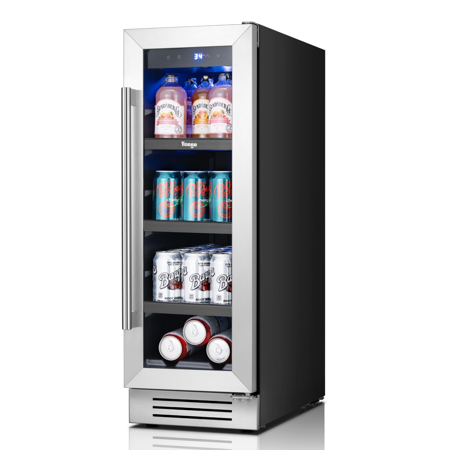 Yeego 24 Inch Beverage Refrigerator – 180 Can Built-In Under Counter Drink Fridge with Glass Door, 34–54°F Cooling for Beer, Soda & Wine (Right-Hinged)