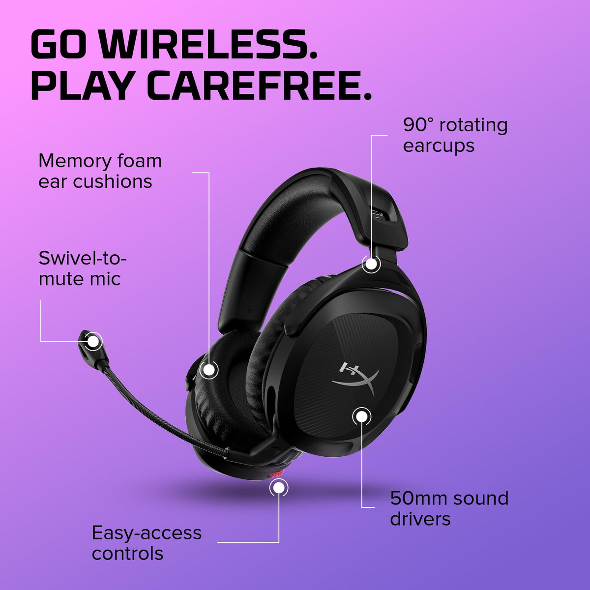 HyperX Cloud Stinger 2 – Gaming Headset, DTS Headphone:X Spatial Audio, Lightweight Over-Ear Headset with mic, Swivel-to-Mute Function, 50mm Drivers, PC Compatible, Black