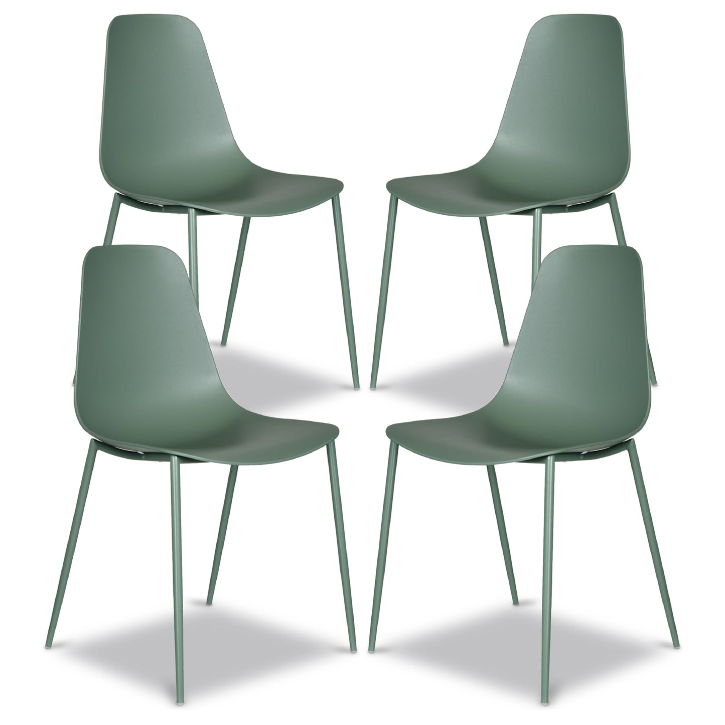 POLY & BARK Isla Modern Dining Chairs Set of 4 – Mid Century Modern Plastic Dining Chair with Metal Legs – Kitchen & Dining Room Chairs – Indoor/Outdoor – White