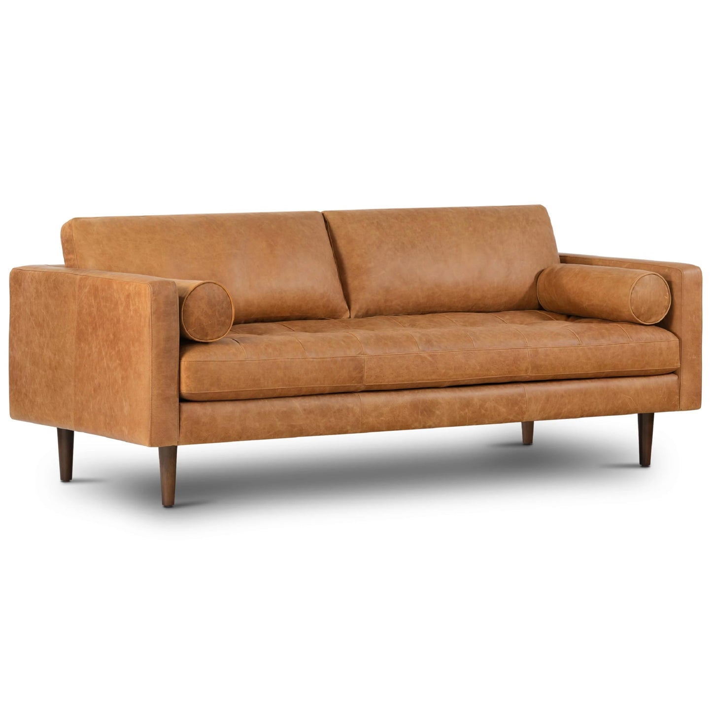 POLY & BARK Napa 82" Leather Pull‑Out Sleeper Sofa – Full‑Grain Italian Leather Upholstery,Tri‑Layer Mattress & Storage Console –Sophisticated Multi‑Functional Sofa Bed for Living Rooms & Guest Spaces