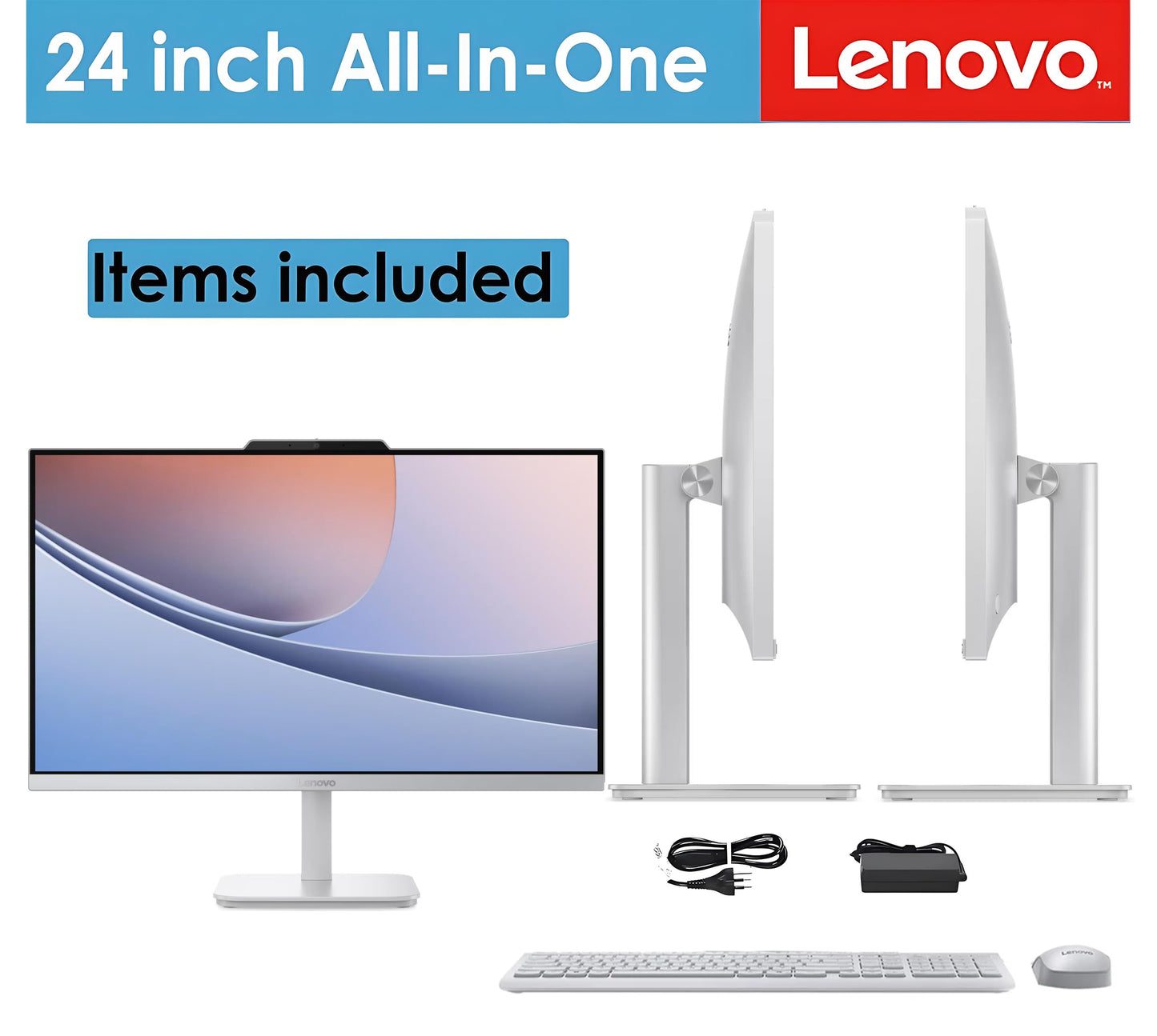 Lenovo 24" FHD All-in-One Desktop Computer for Home & Office, Intel Processor, 16GB RAM, 256GB PCIe SSD, HDMI, Bluetooth 5.2, Business AIO, Vent-Hear, Wireless KB & Mouse, Win 11