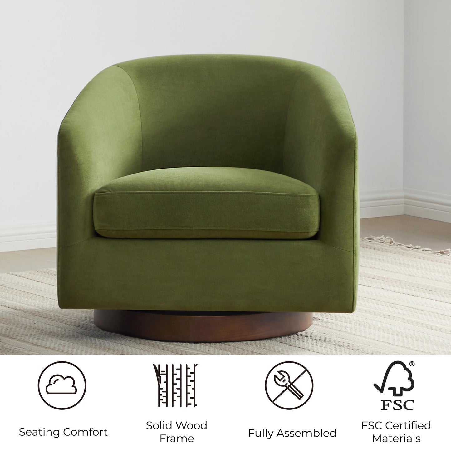 CHITA Swivel Accent Chair Set of 2, Fully Assembled Fabric Barrel Armchair with FSC Certified Upholstered for Living Room, Bedroom and Office, Flax Beige