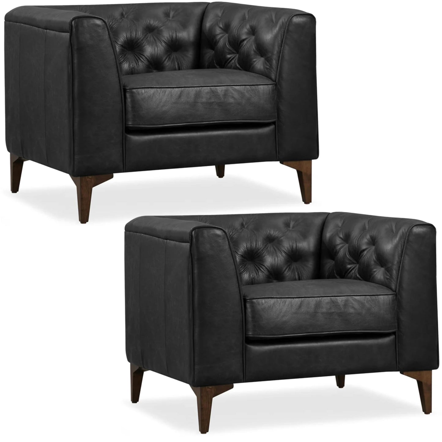 POLY & BARK Essex 89” Full-Grain Italian Leather Sofa – Tufted Back, Feather-Down Comfort, Solid Wood Frame, Cognac Tan