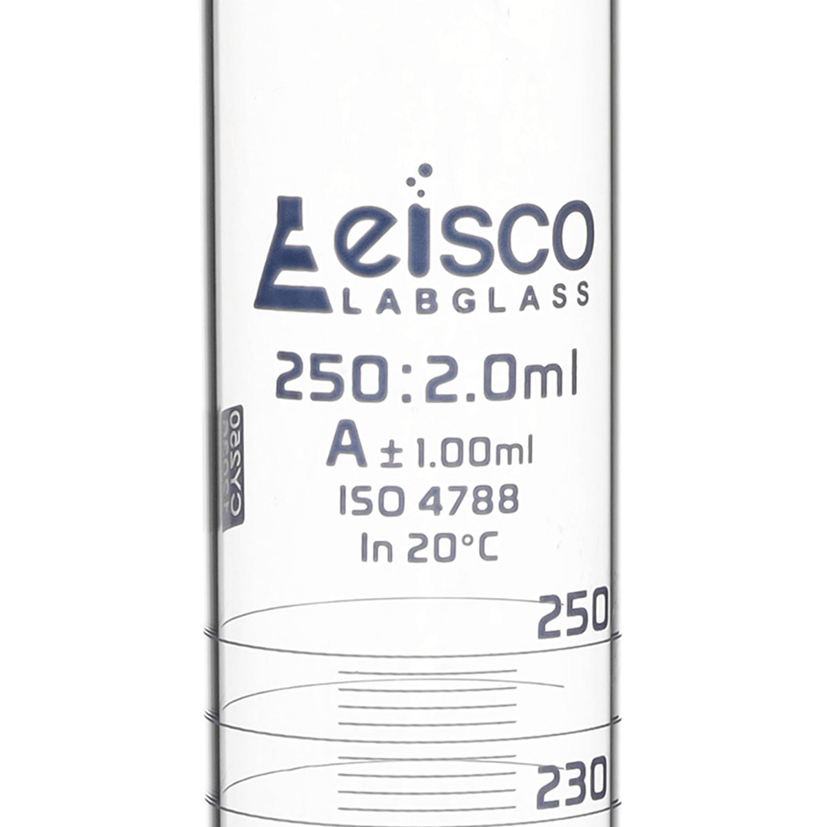 Graduated Cylinder, 100ml - Class A Tolerance ±0.50ml - Round Base - Blue Graduations - Borosilicate 3.3 Glass - Eisco Labs