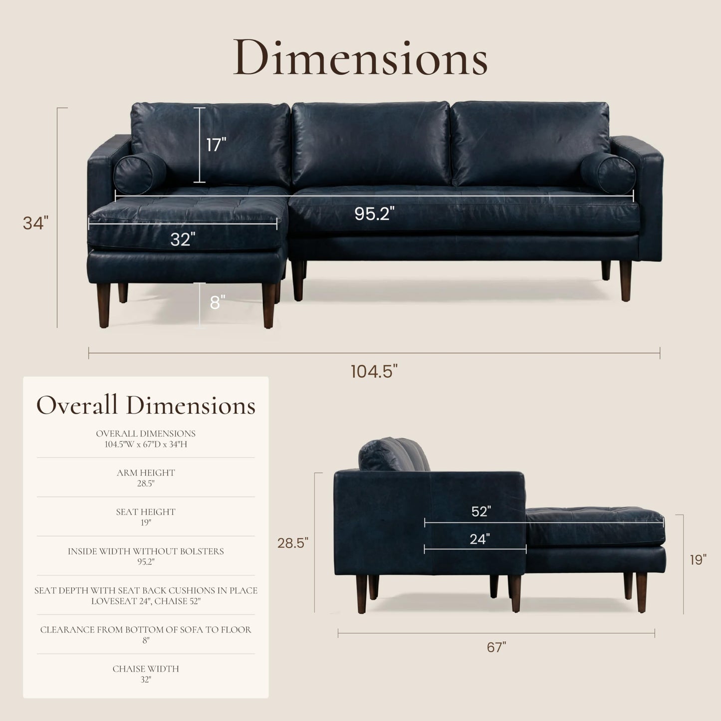 POLY & BARK Napa 82" Leather Pull‑Out Sleeper Sofa – Full‑Grain Italian Leather Upholstery,Tri‑Layer Mattress & Storage Console –Sophisticated Multi‑Functional Sofa Bed for Living Rooms & Guest Spaces