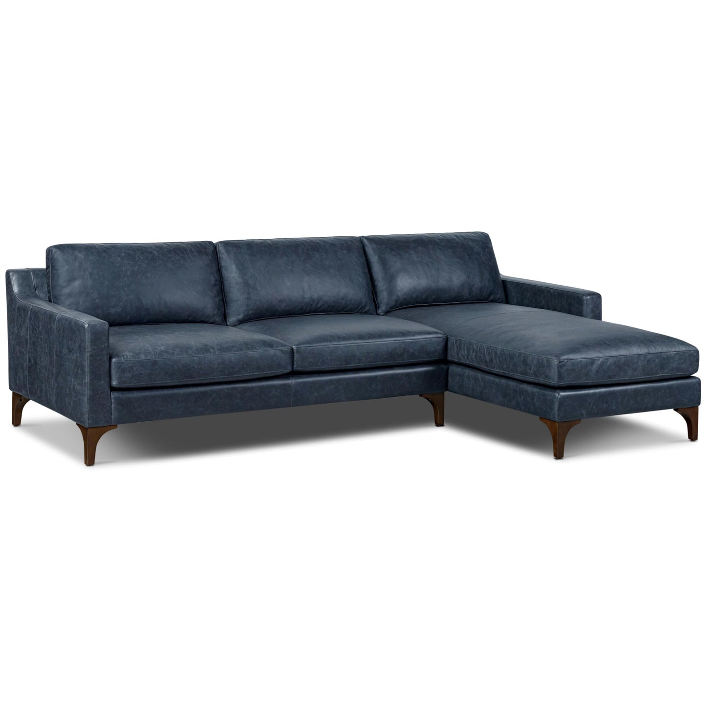 Poly & BARK Harper Left-Facing Leather Sleeper Sectional Sofa Cognac Tan– Full-Grain Aniline Leather, Sculptural Silhouette, Walnut-Finished Legs – Modern Statement Sofa for Living Spaces