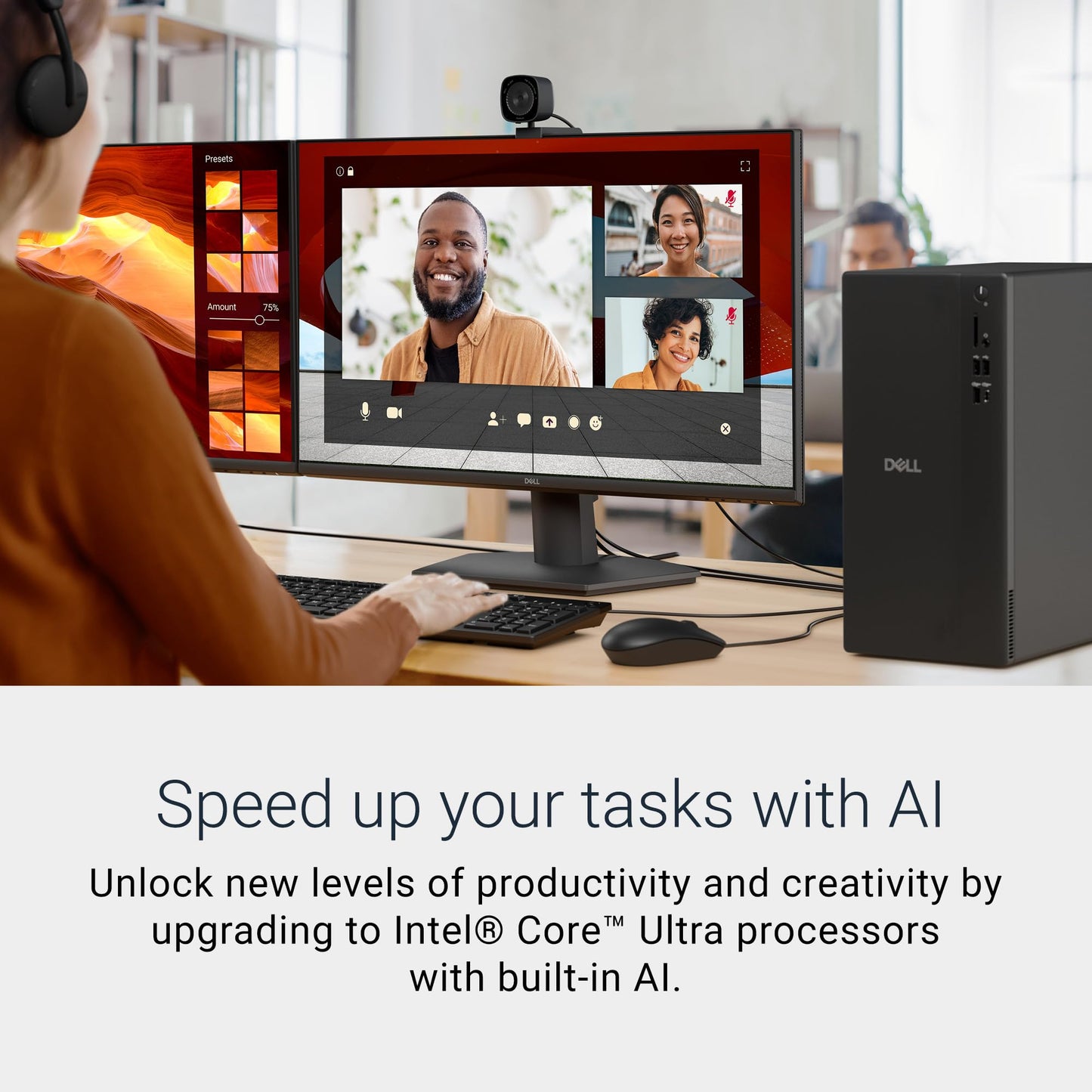 Dell Tower Desktop ECT1250 - Intel Core Ultra 7-265 Processor, UHD Graphics, 32GB Memory, 1TB M.2 SSD, 3.0 SD Card Reader, Wired Keyboard and Mouse, Windows 11 Home, Basic Onsite Service