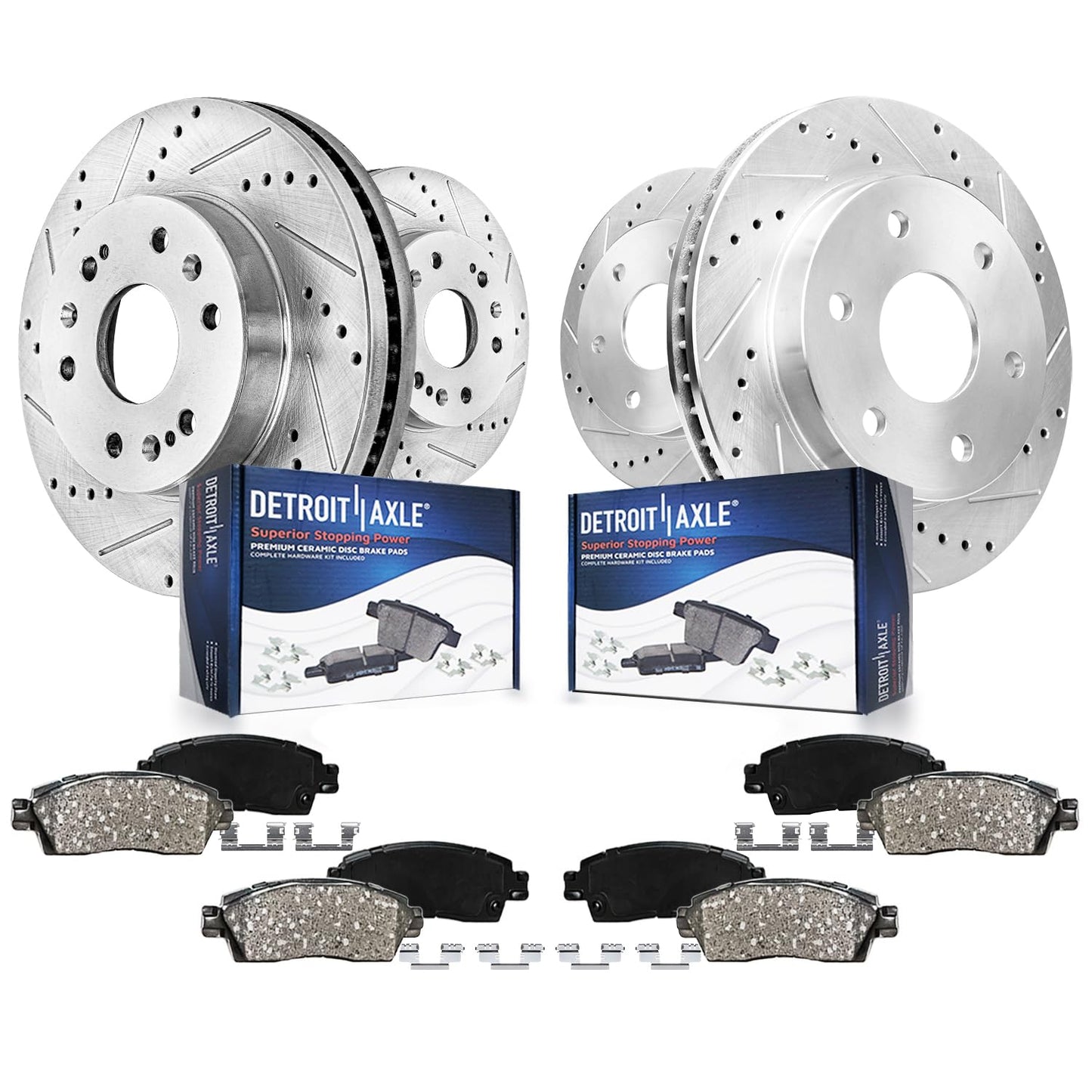 Detroit Axle - Brake Kit for 2006-2018 Dodge Ram 1500 2007-2009 Durango Chrysler Aspen 2019-2024 Ram 1500 Classic, Drilled Slotted Brake Rotors and Ceramic Brakes Pads w/Hardware Replacement