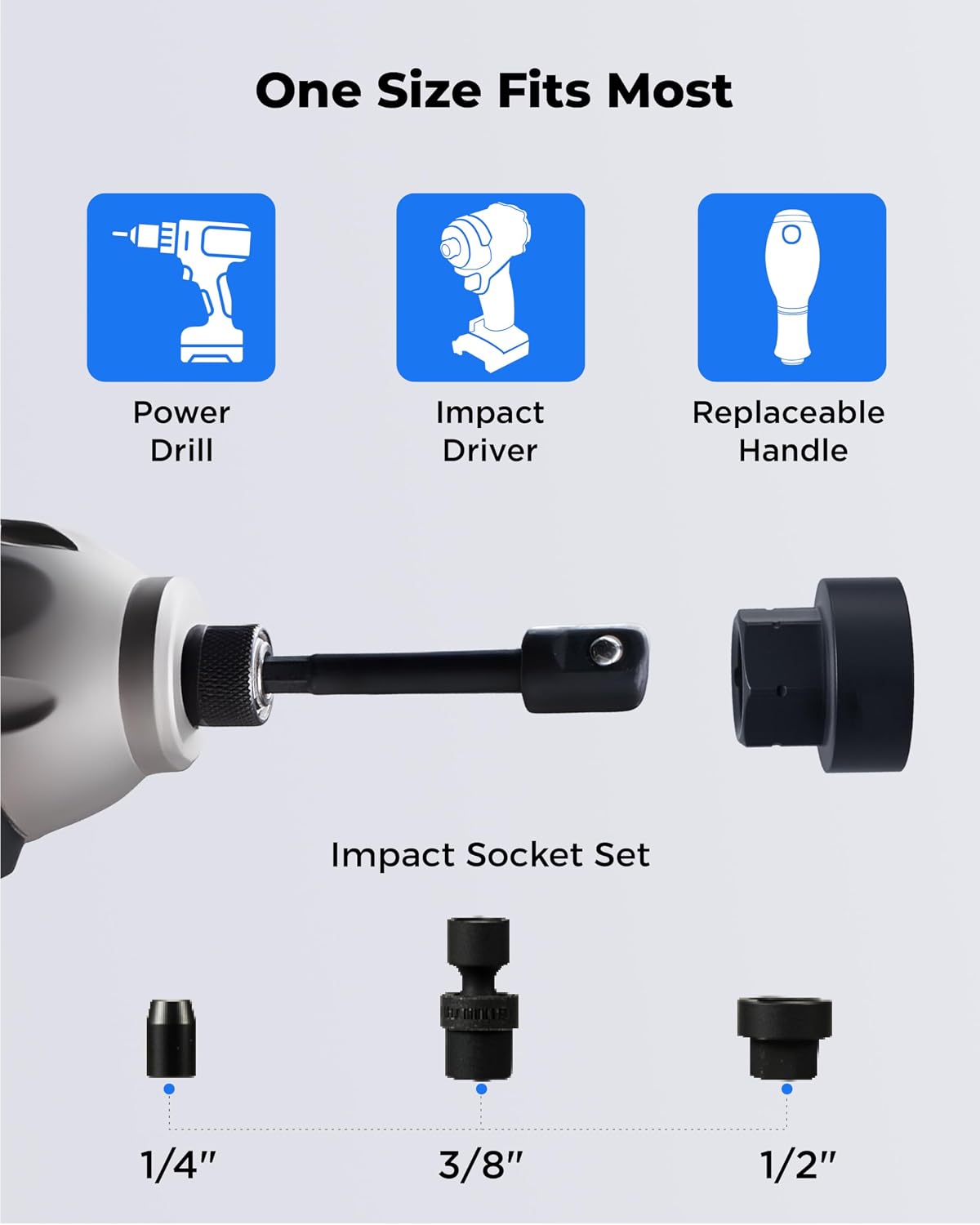 toolant Impact Socket Adapter Set, 3 pcs, 1/4", 3/8", 1/2" Drive, Hex Shank Drill Bit Adapter with Holder, Compatible with Power Drill & Impact Driver