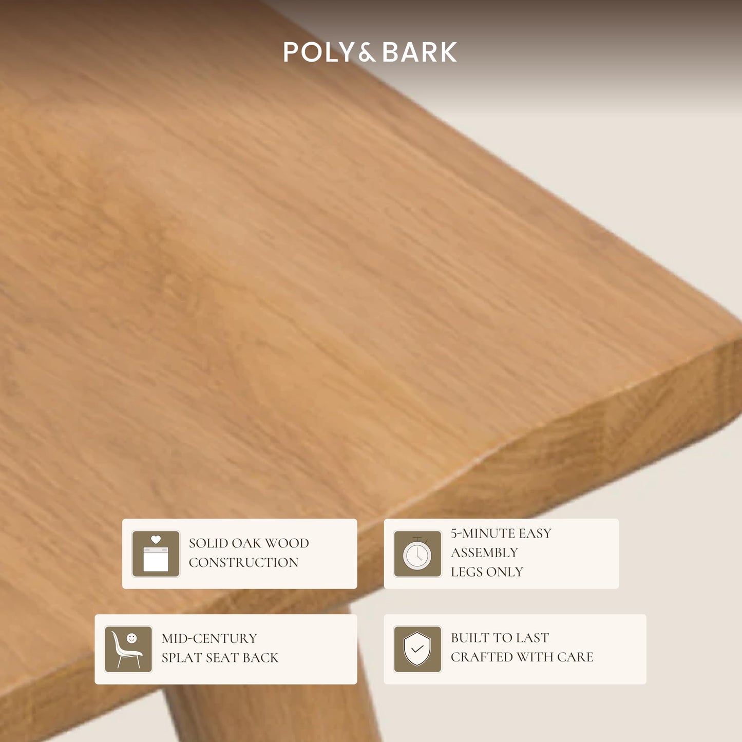POLY & BARK Mid Century Modern Enzo Black Dining Chair – Solid Oak Wood Splat Back Chair, 18" Seat Height, 32" Tall – Stylish MCM Kitchen & Dining Room Chair